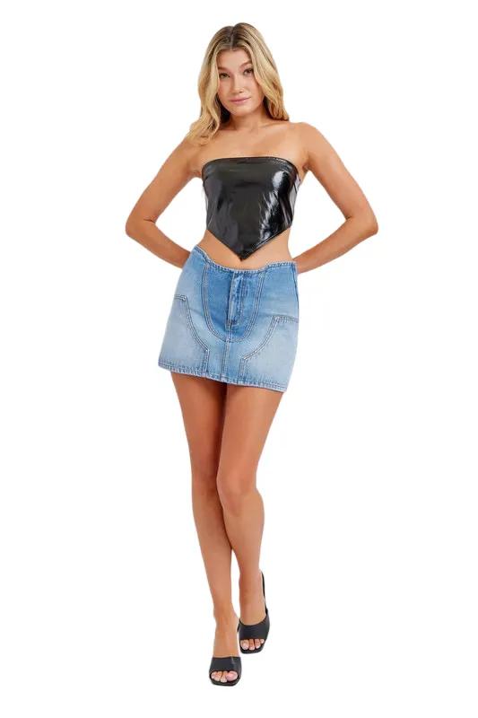 Apparel- Cello High Waisted Denim Mini Skirt With Carpenter Detail