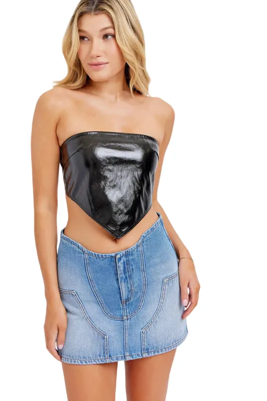 Apparel- Cello High Waisted Denim Mini Skirt With Carpenter Detail