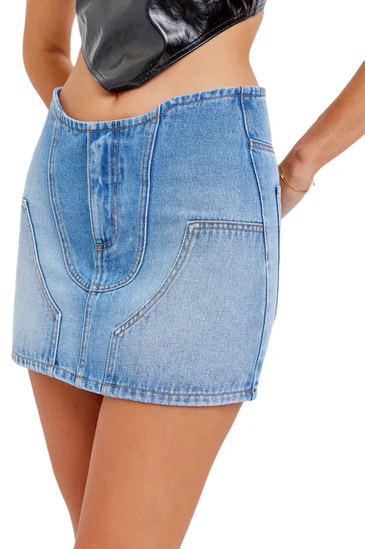 Apparel- Cello High Waisted Denim Mini Skirt With Carpenter Detail