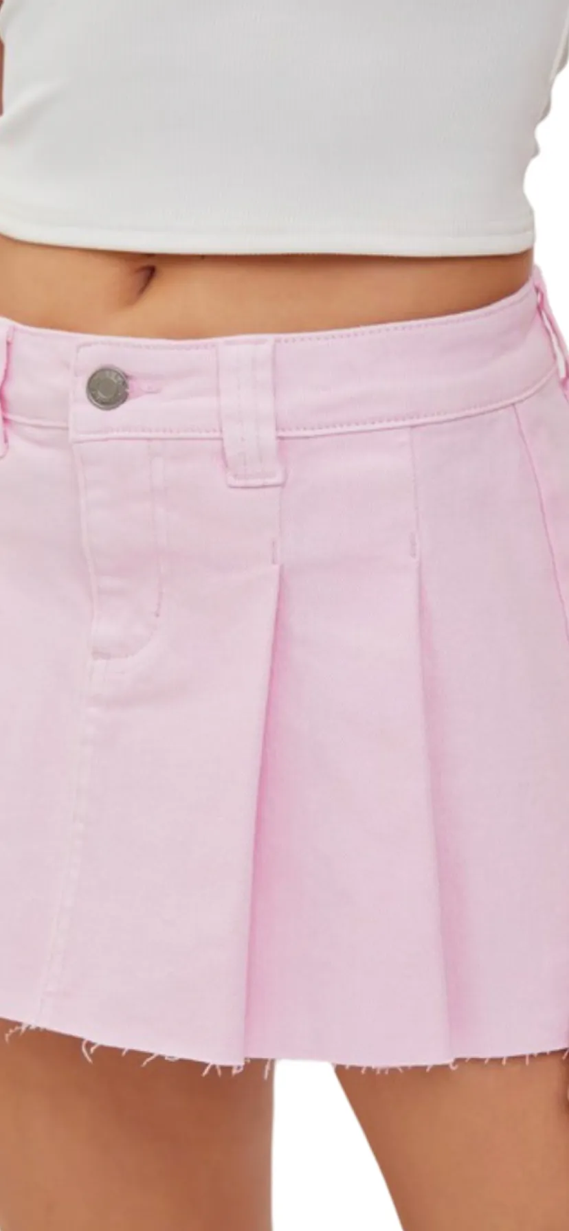 Apparel- Cello Low Waisted Pleated Denim Skirt