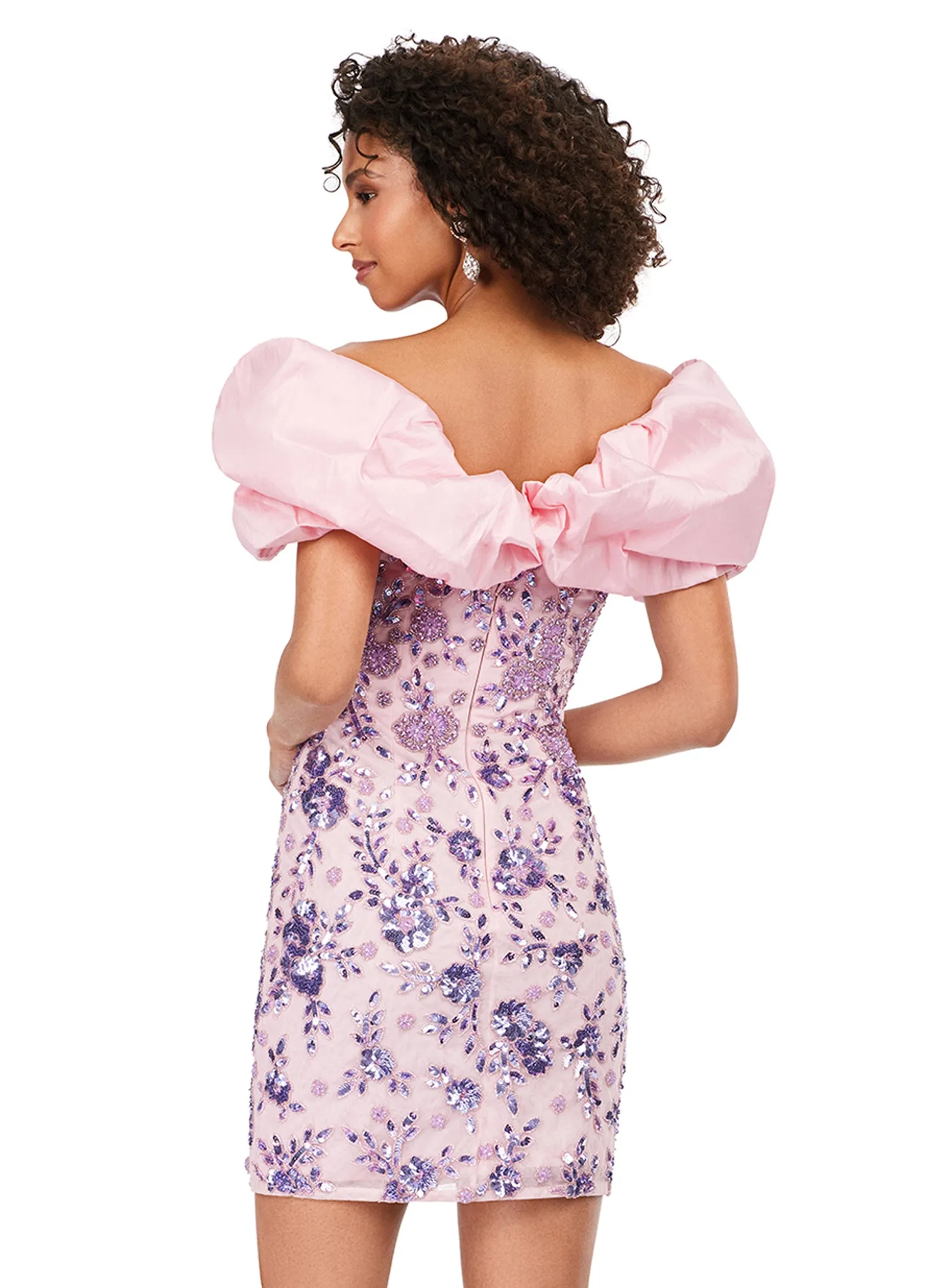 Ashley Lauren 4613 Oversized Ruffle Off The Shoulder Beaded Fitted Sequin Design Cocktail Homecoming Dress