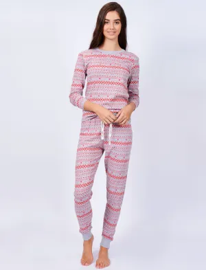 Aurora Fairisle Print 2pcs Lounge Set in Tokyo Red - Tokyo Laundry