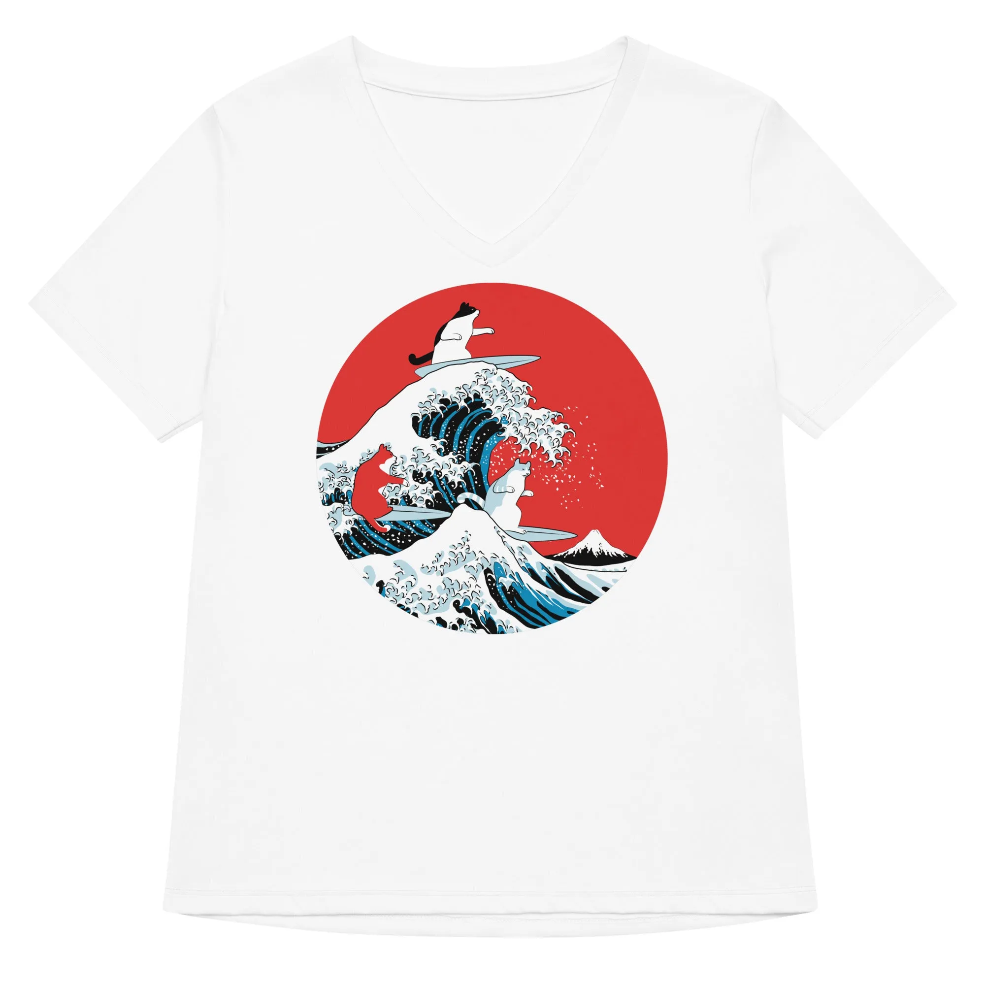 Big Wave Cats Women's V-Neck Tee