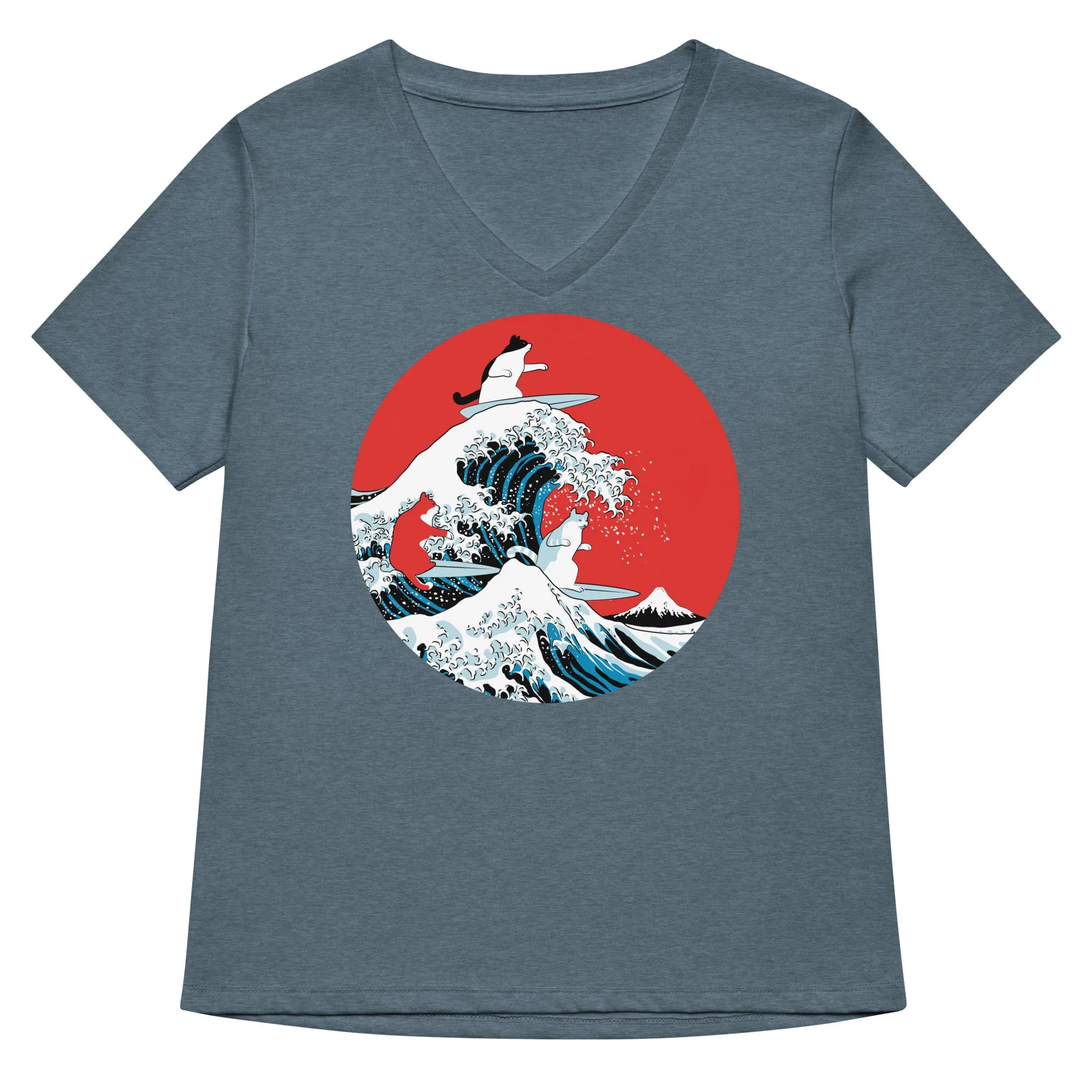Big Wave Cats Women's V-Neck Tee