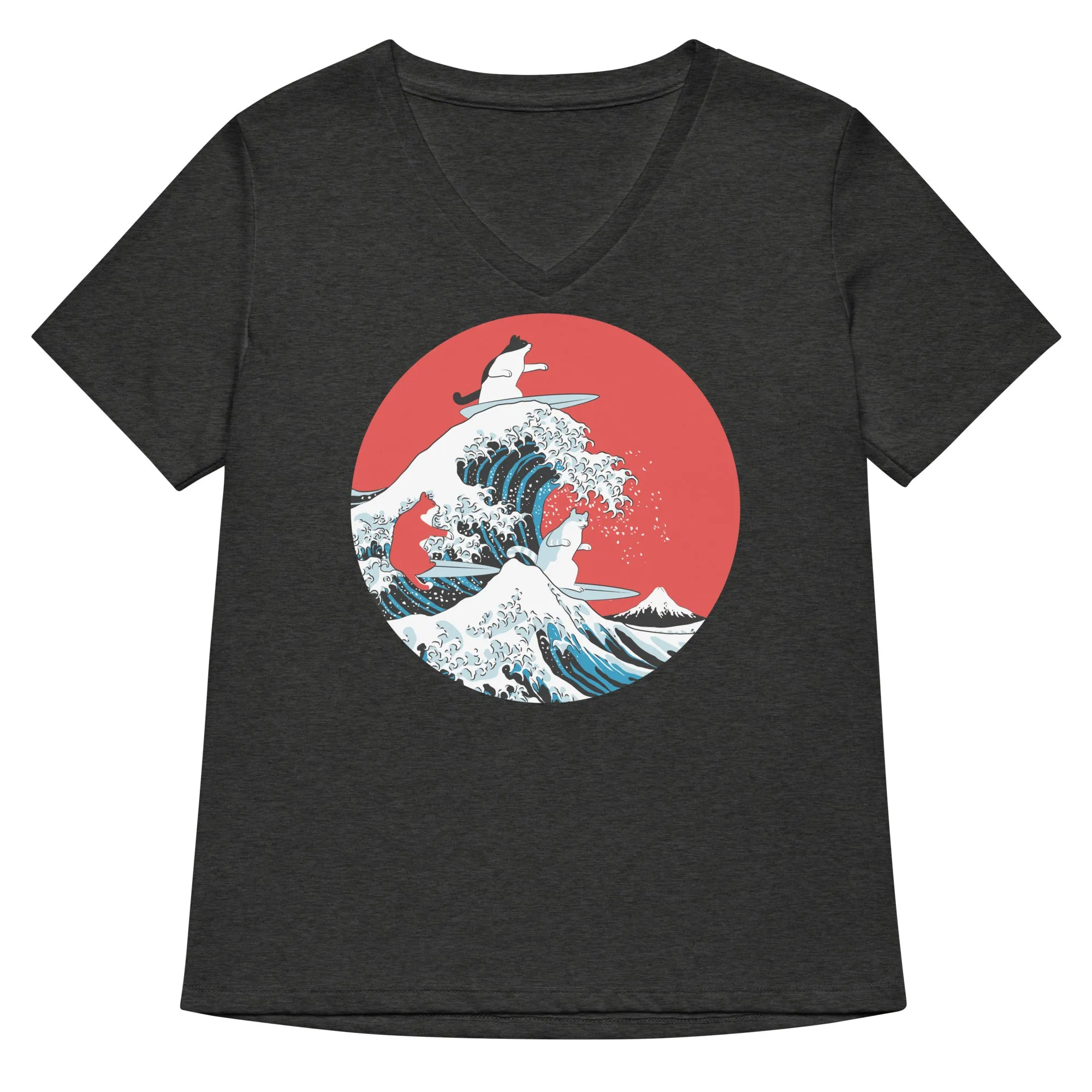 Big Wave Cats Women's V-Neck Tee