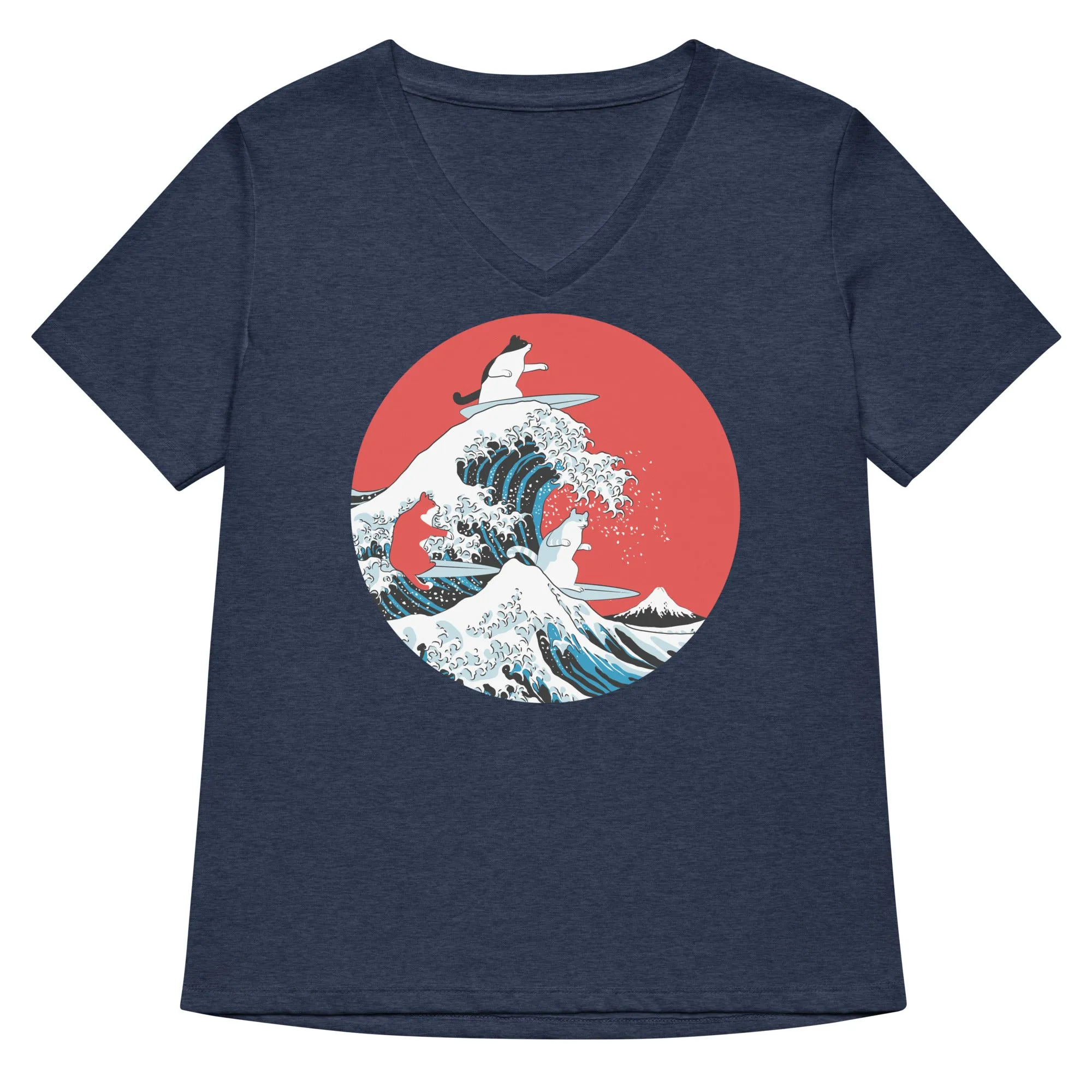 Big Wave Cats Women's V-Neck Tee