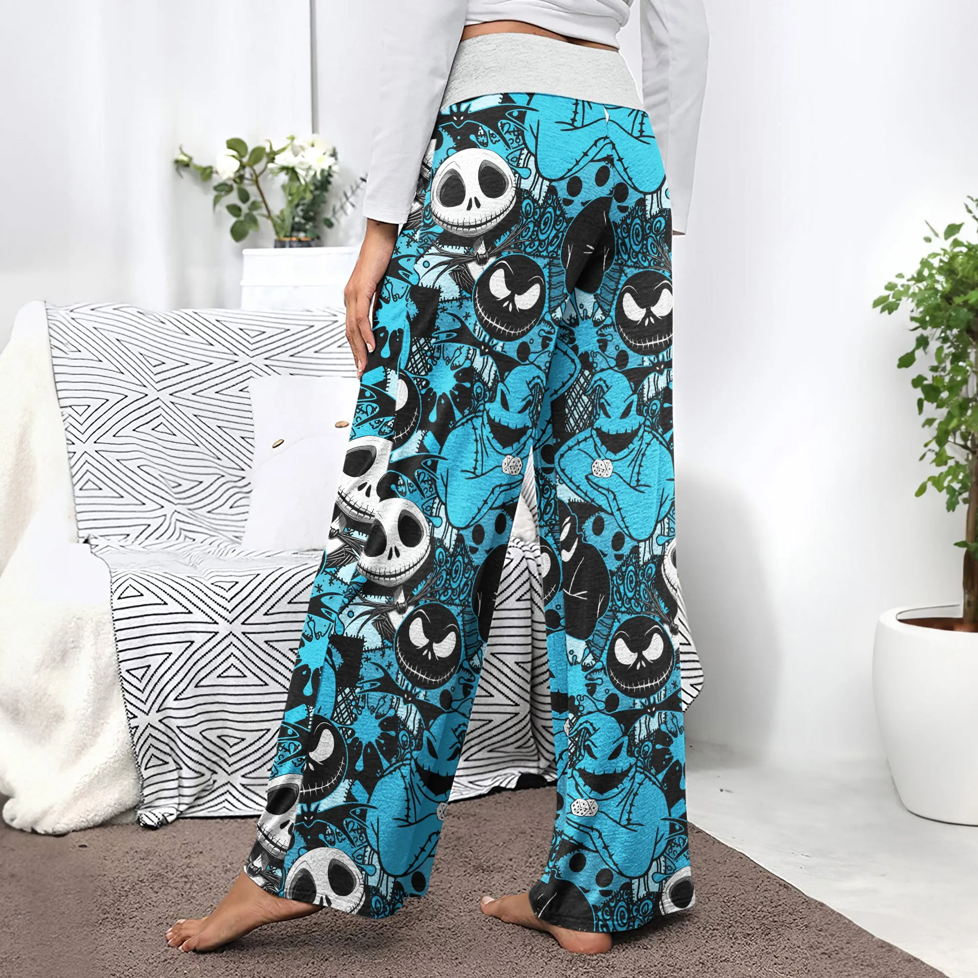 Blue Nightmare Theme Women's High-waisted Wide Leg Pants