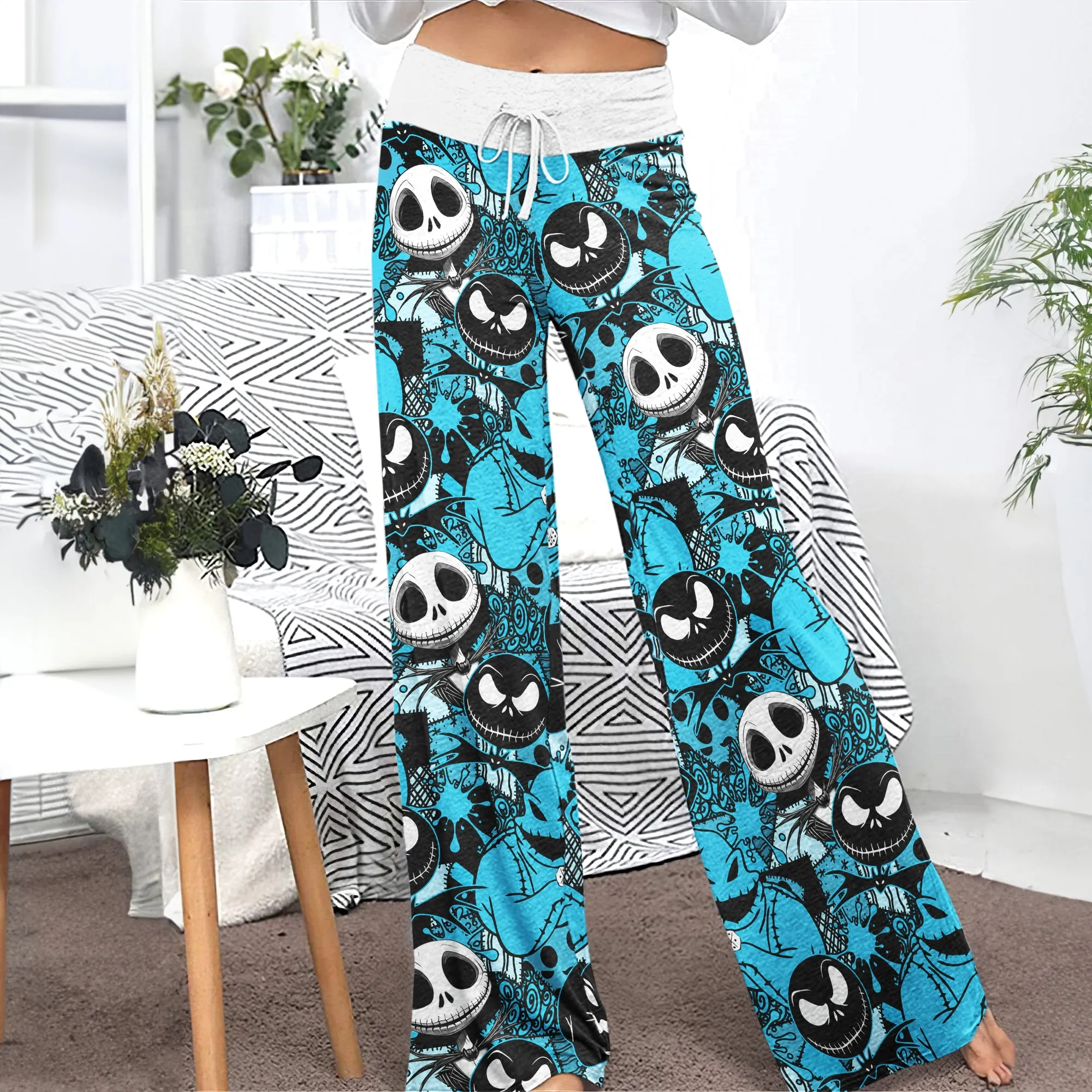 Blue Nightmare Theme Women's High-waisted Wide Leg Pants