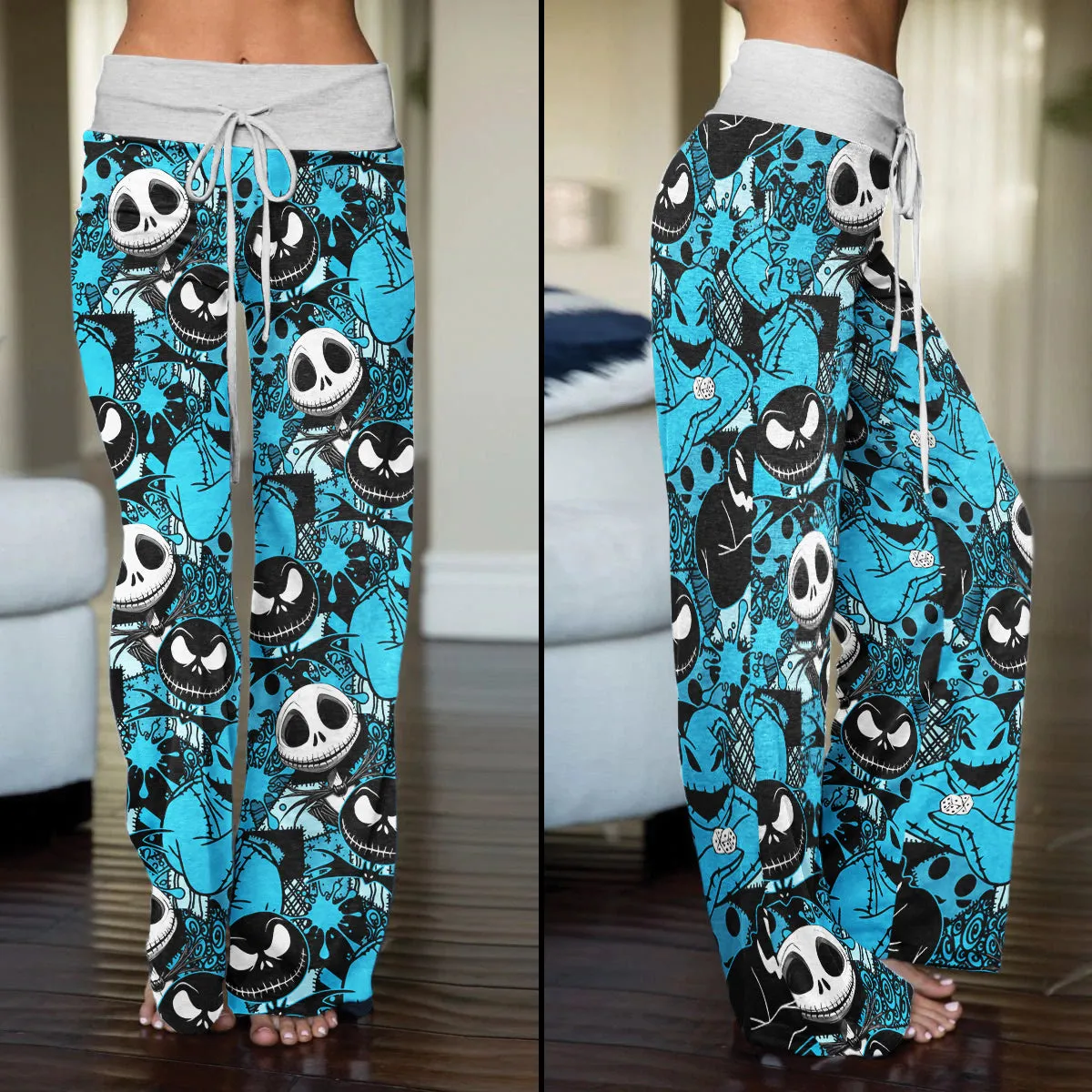 Blue Nightmare Theme Women's High-waisted Wide Leg Pants