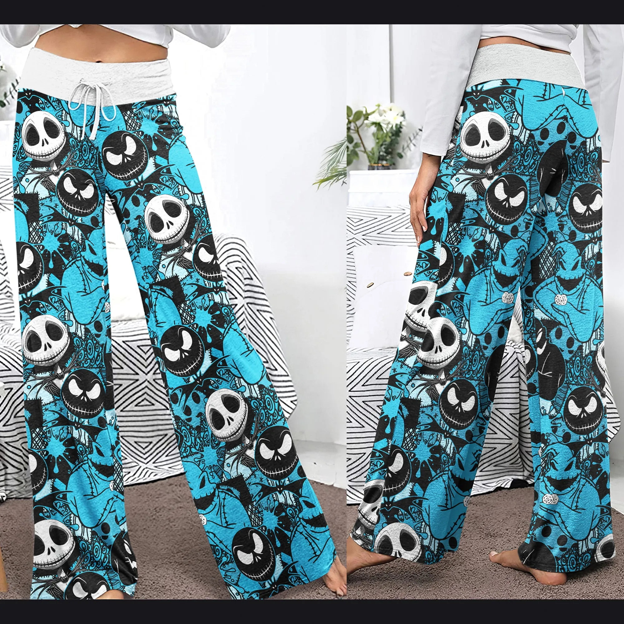 Blue Nightmare Theme Women's High-waisted Wide Leg Pants