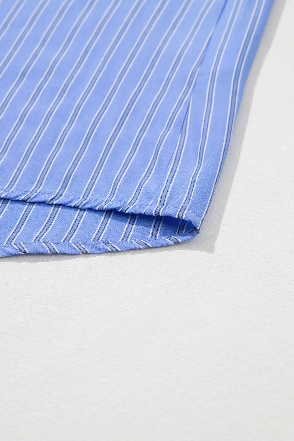 Blue Striped Long Sleeve Button Down Shirt for Women