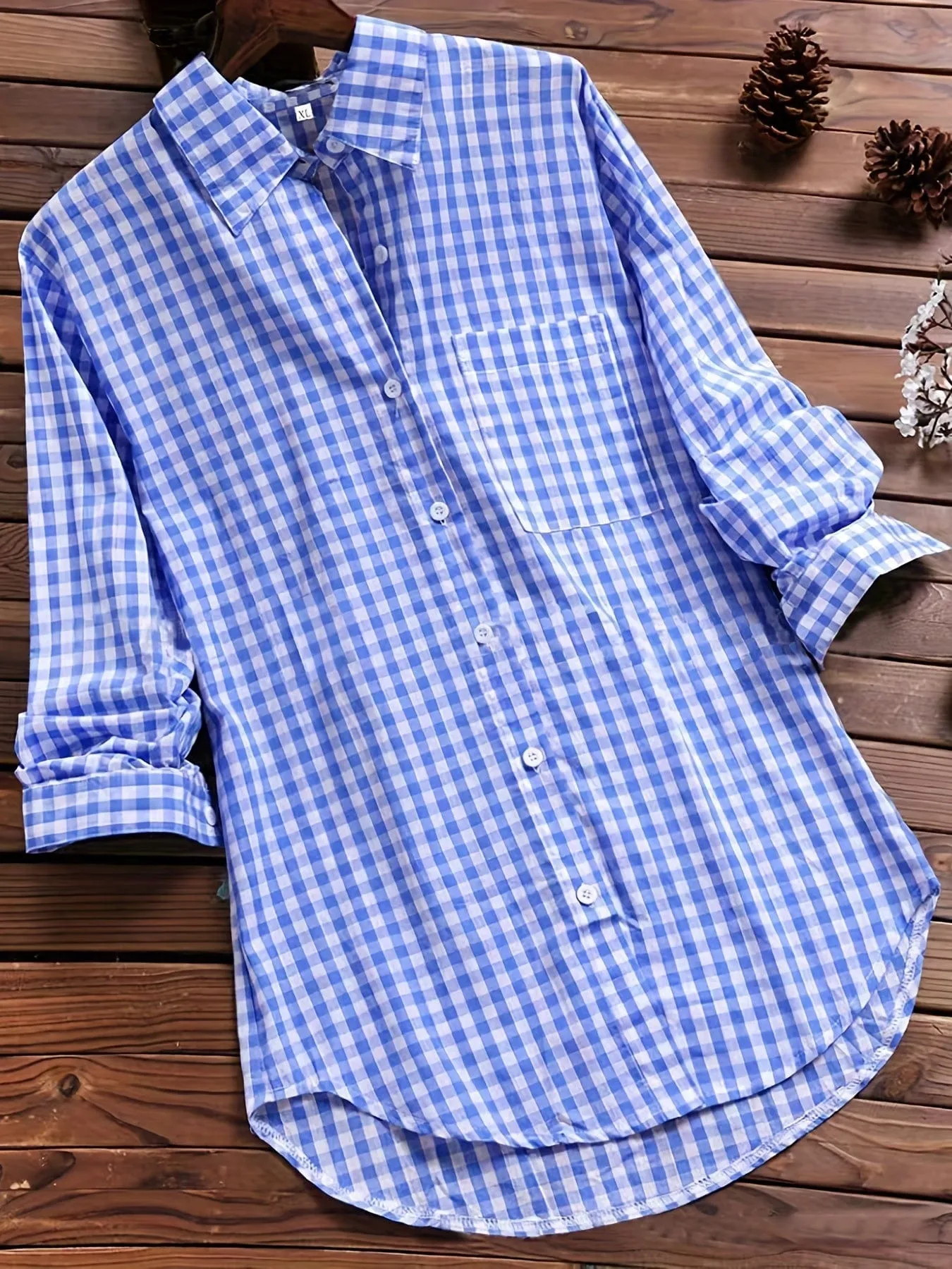 Blue Striped Long Sleeve Button Down Shirt for Women