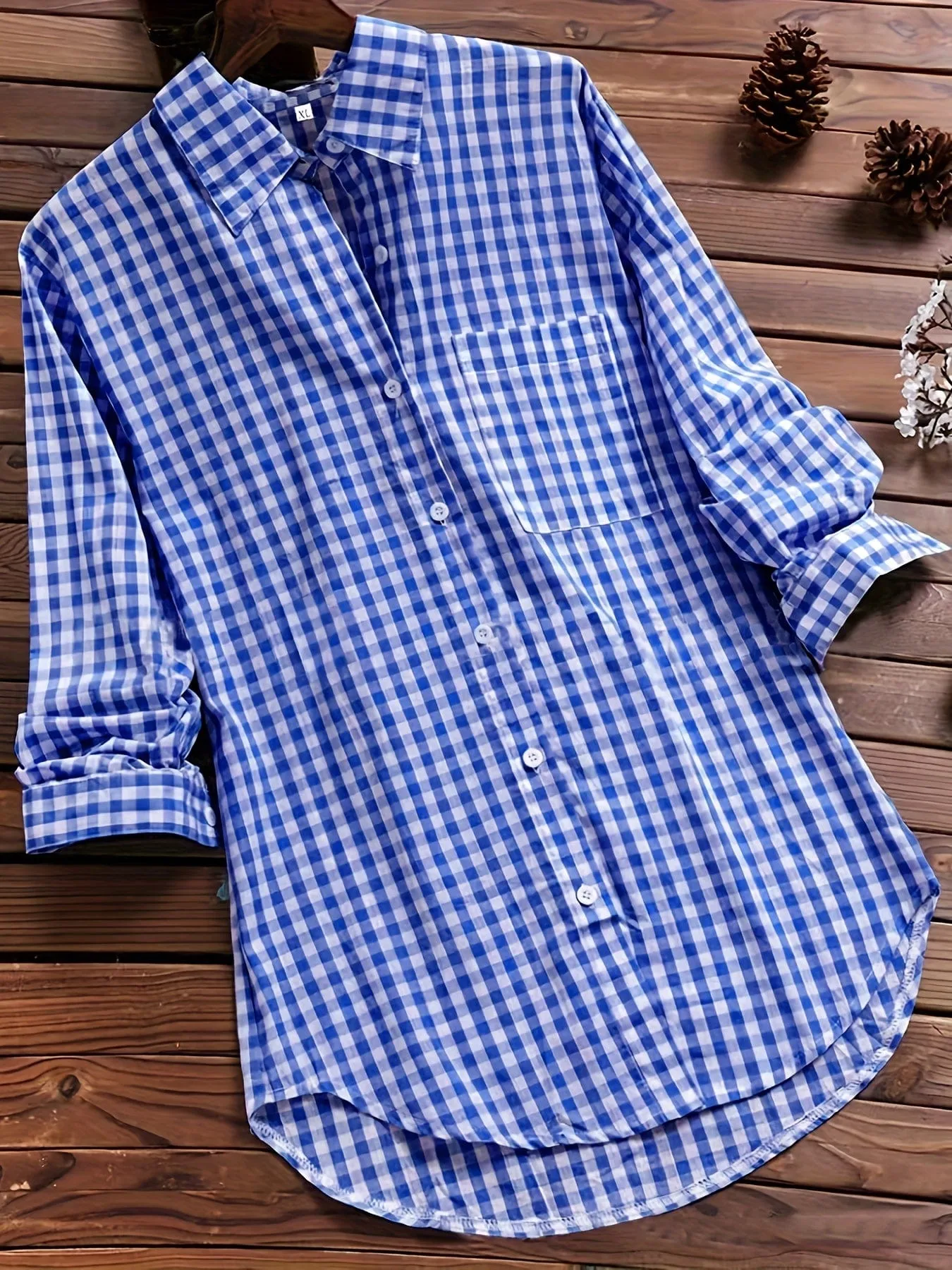 Blue Striped Long Sleeve Button Down Shirt for Women