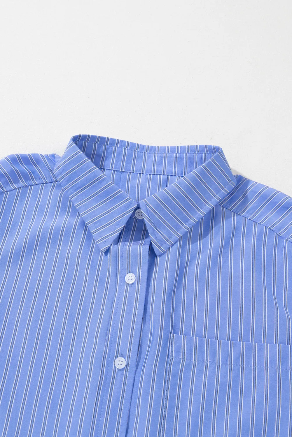 Blue Striped Long Sleeve Button Down Shirt for Women