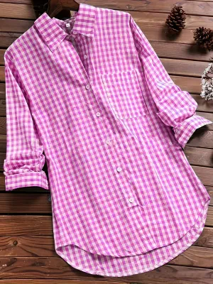 Blue Striped Long Sleeve Button Down Shirt for Women