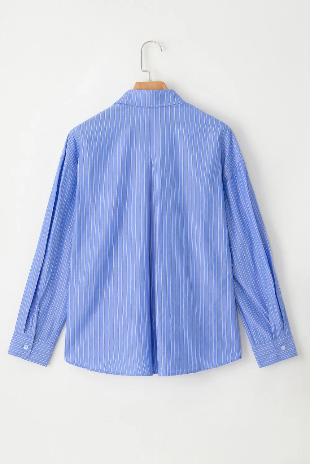 Blue Striped Long Sleeve Button Down Shirt for Women