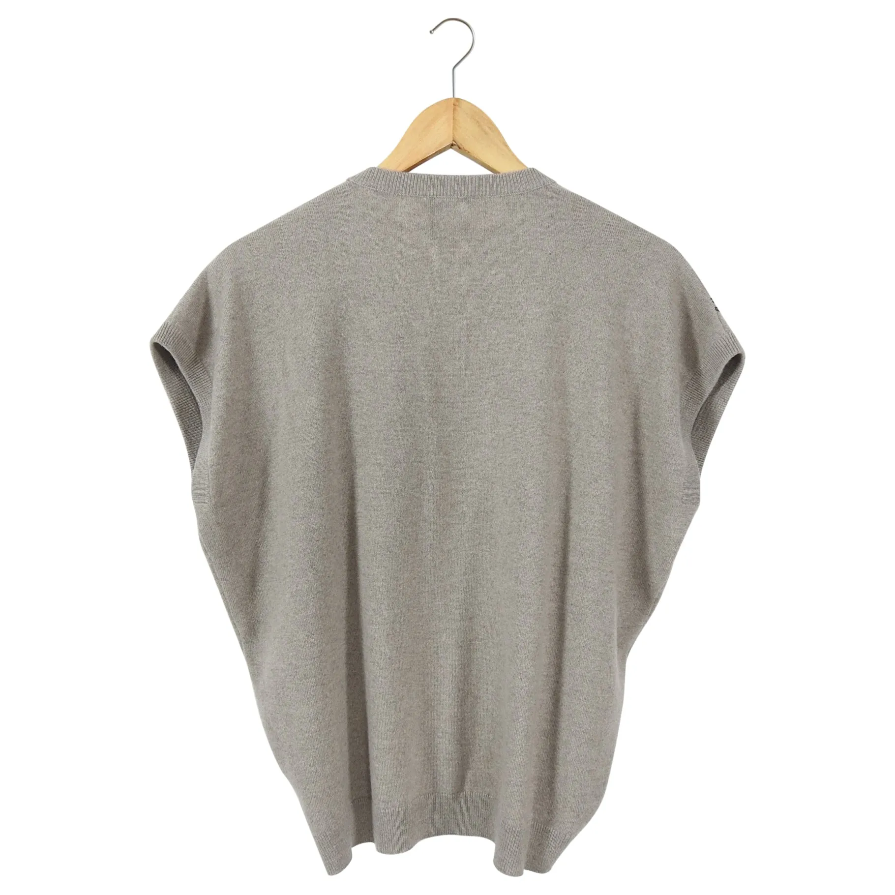 Brunello Cucinelli Taupe Cashmere BeadV-Neck Sweater Top - S / M