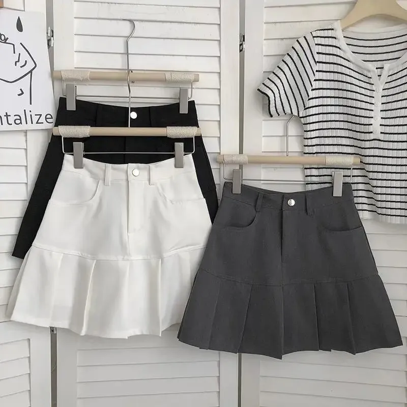 Casual Pleated Pencil Mini Skirts