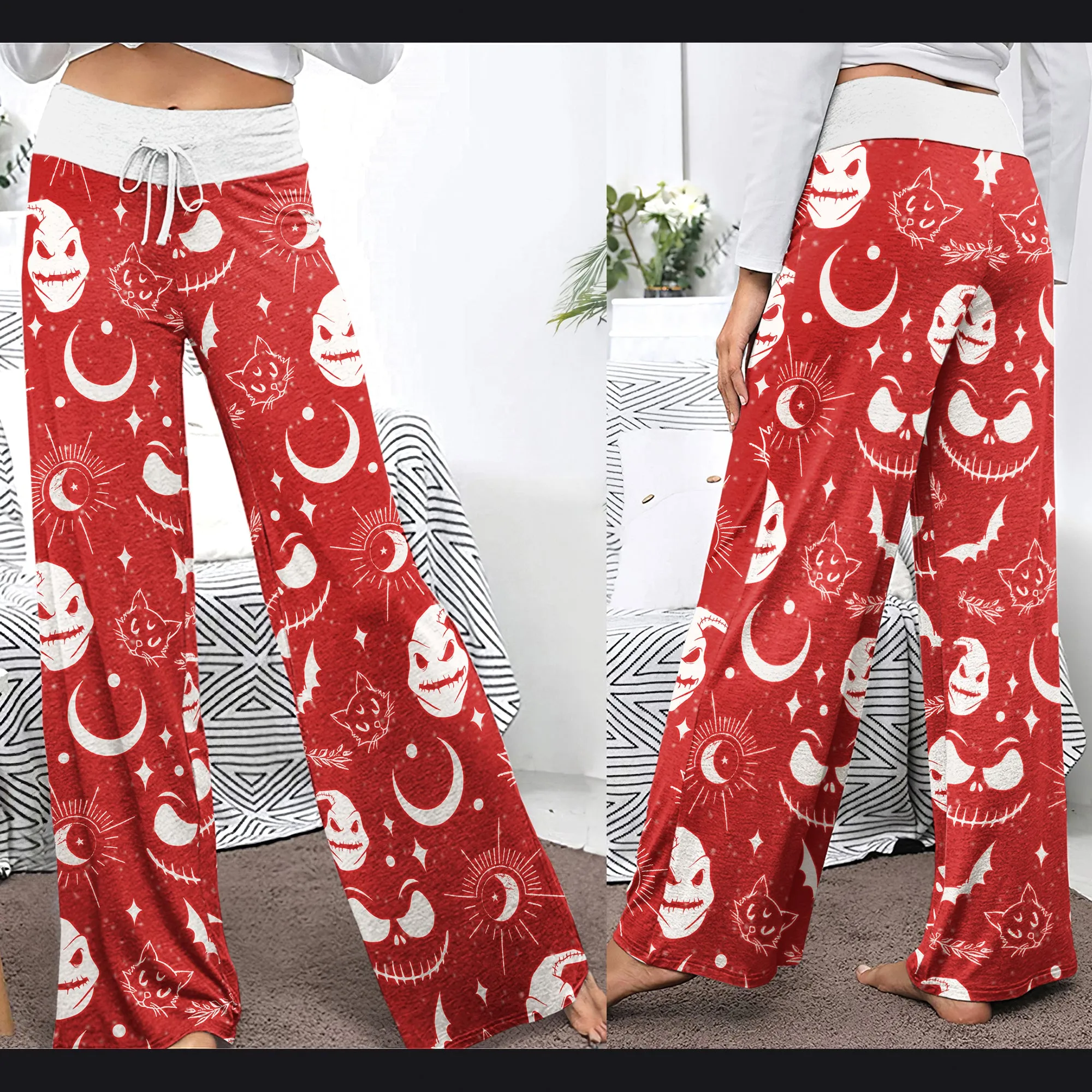 Christmas Nightmare Theme Women's High-waisted Wide Leg Pants