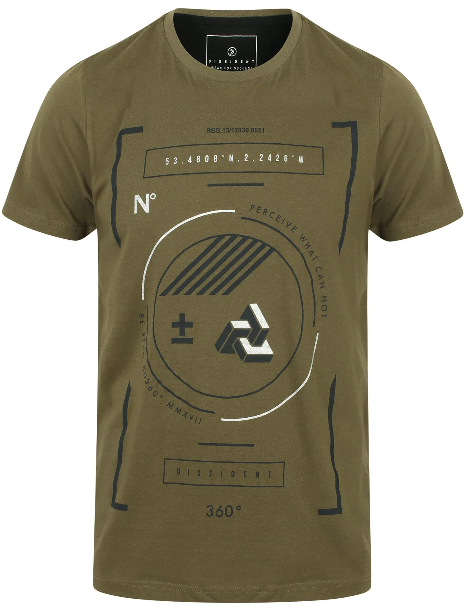 Circular Motif Cotton Crew Neck T-Shirt In Khaki - Dissident