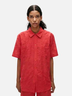 Clip Silk Short Sleeve Boyfriend Shirt - Geranium