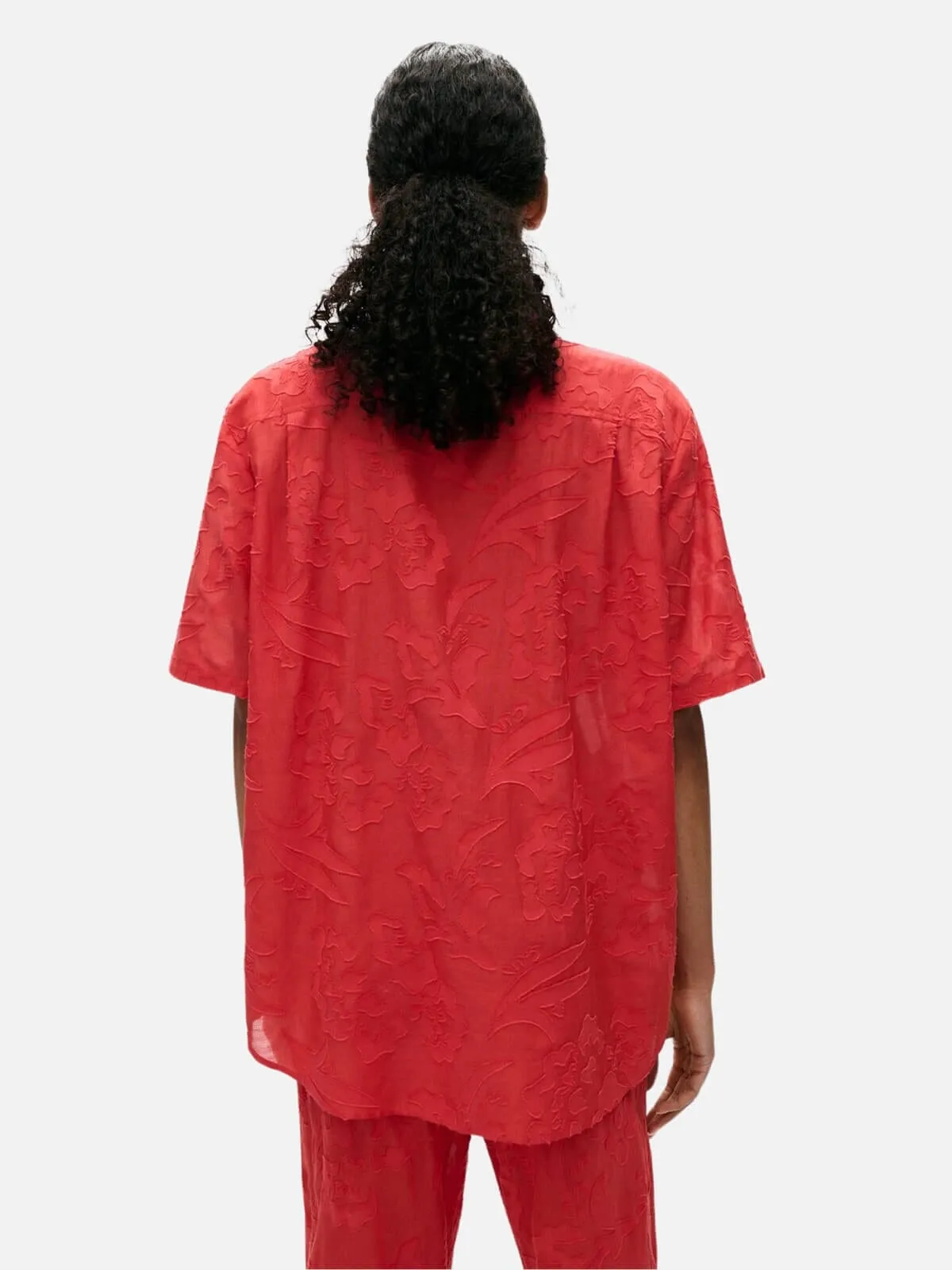 Clip Silk Short Sleeve Boyfriend Shirt - Geranium