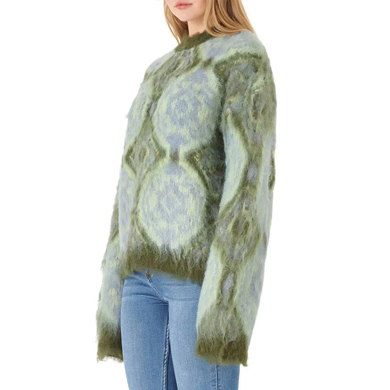Custom Cashmere Blend Women's Knit Pullover Sweater with Geometric Design | OEM/ODM Sweater Manufacturer