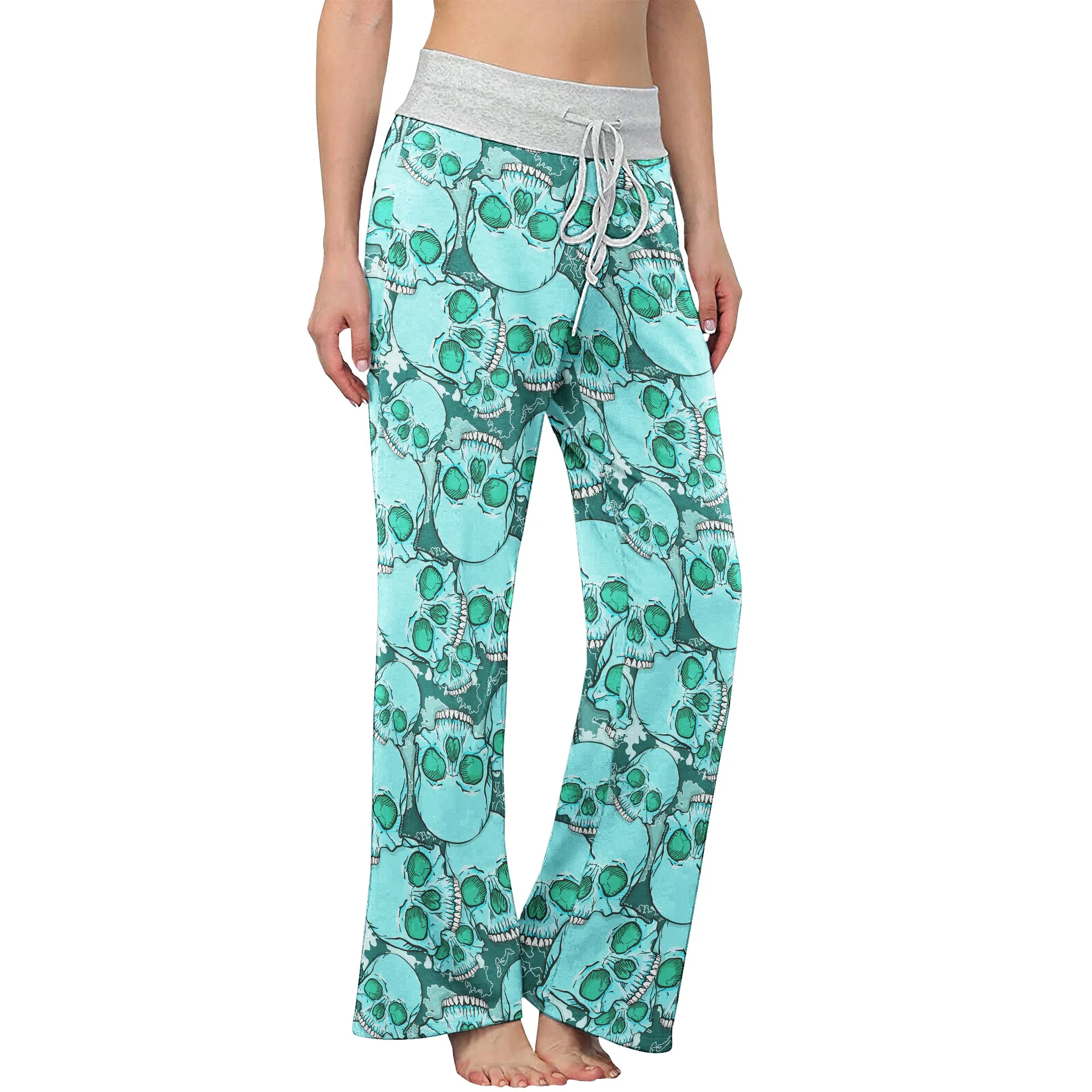 Cyan Baby Skull Women's High-waisted Wide Leg Pants