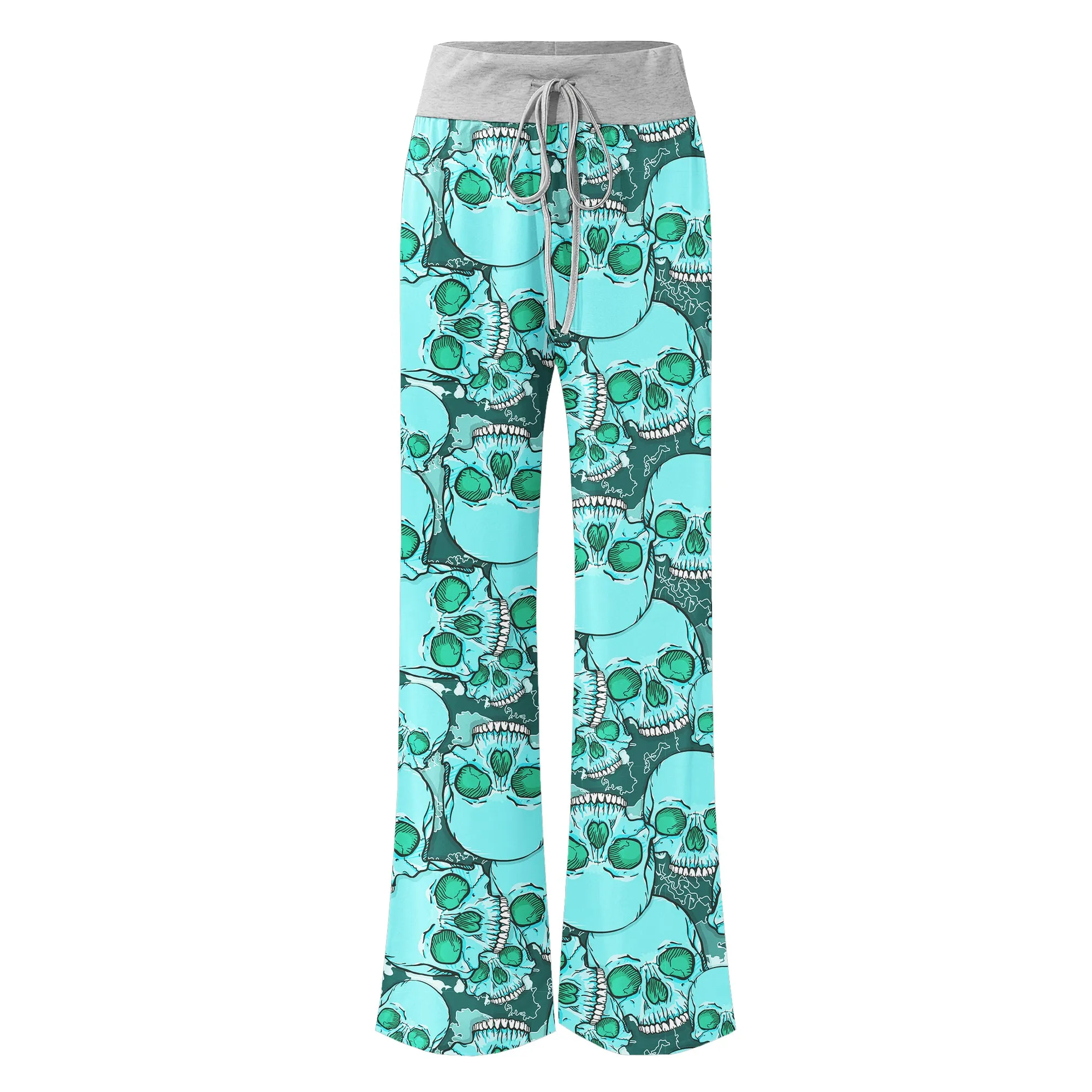 Cyan Baby Skull Women's High-waisted Wide Leg Pants