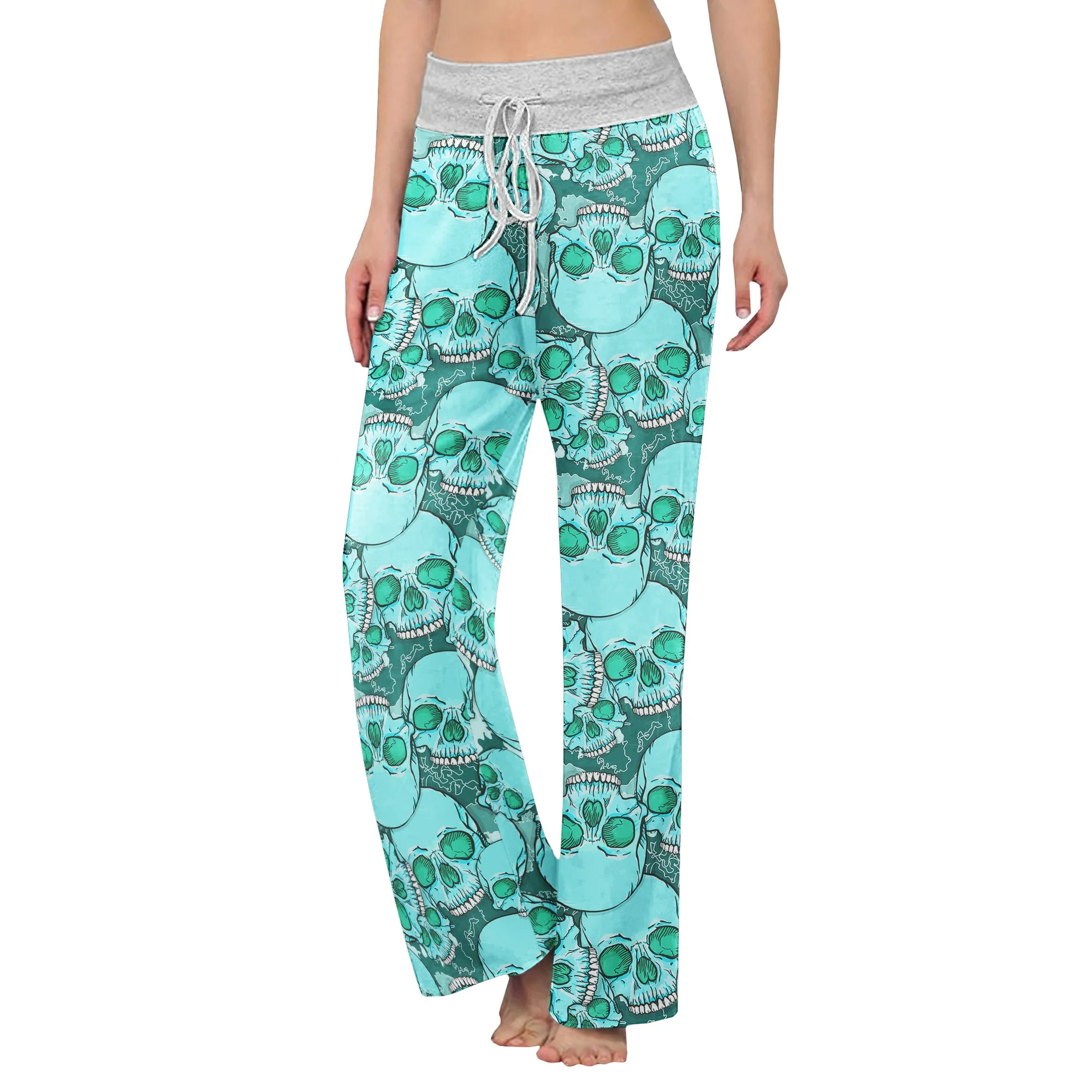 Cyan Baby Skull Women's High-waisted Wide Leg Pants