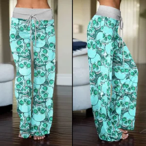 Cyan Baby Skull Women's High-waisted Wide Leg Pants