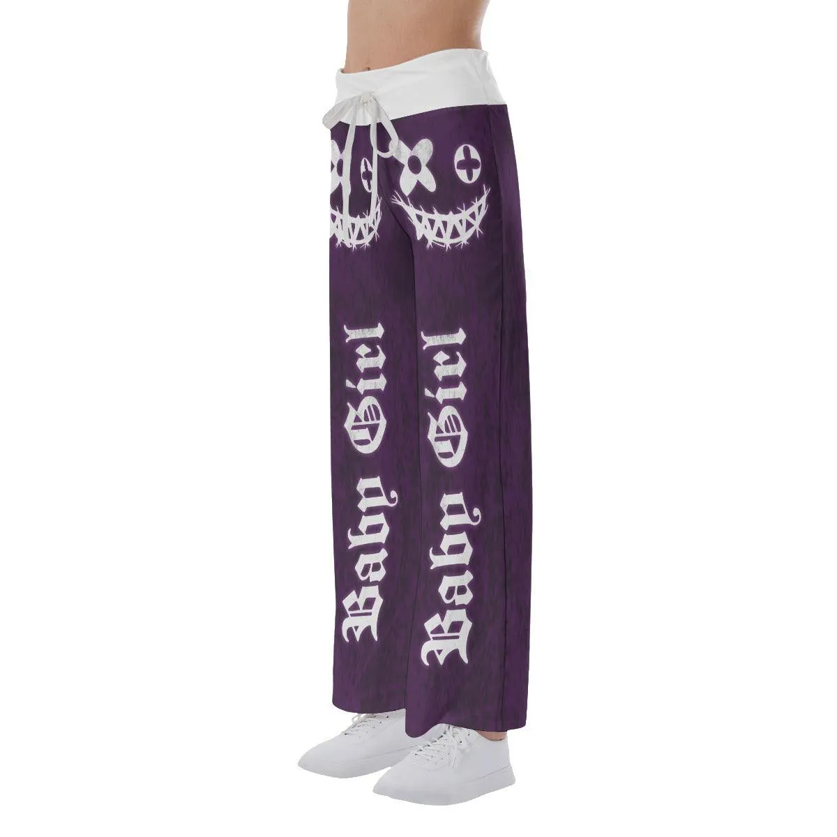Dark Purple Bae Girl Skull High-waisted Wide Leg Pants