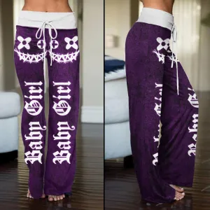 Dark Purple Bae Girl Skull High-waisted Wide Leg Pants