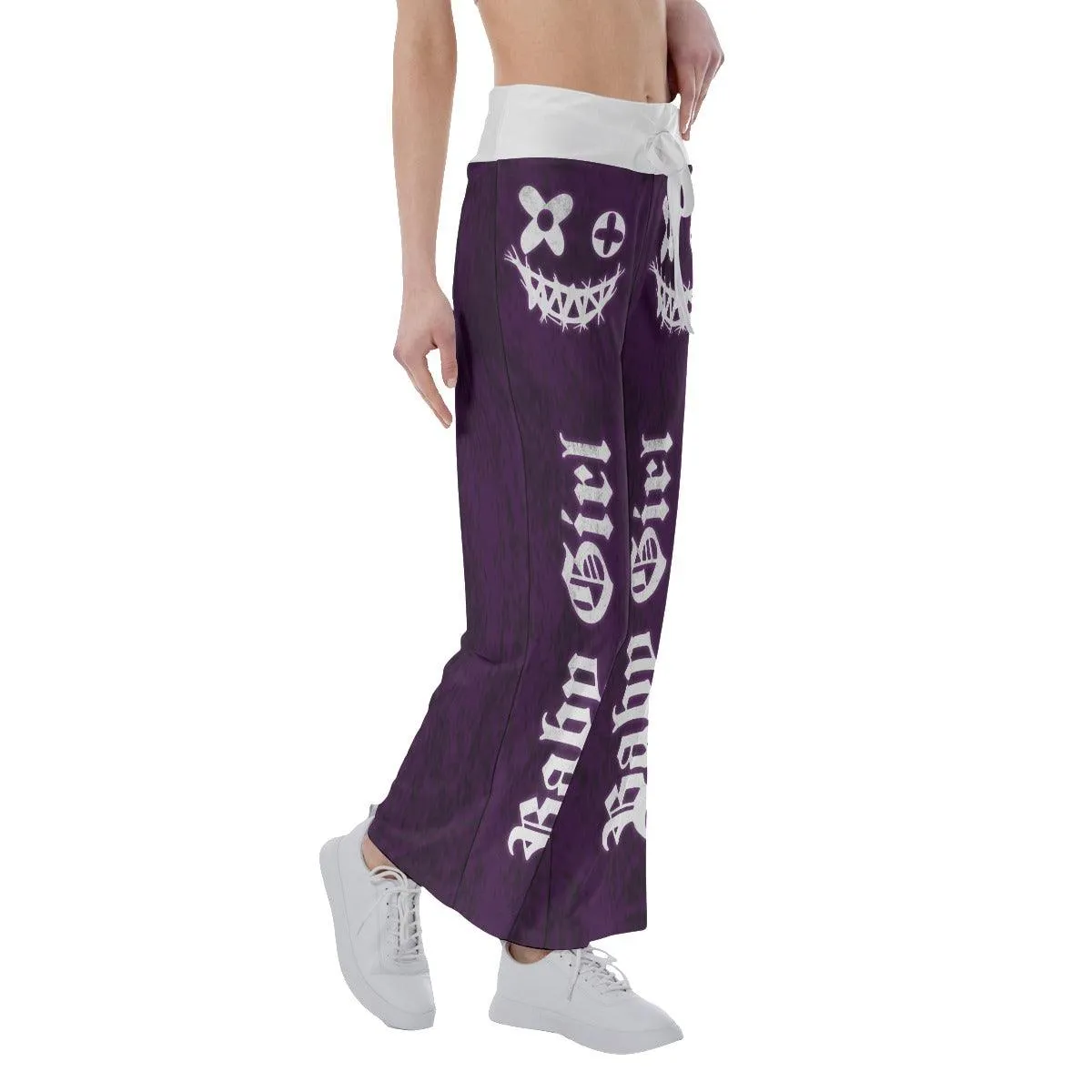 Dark Purple Bae Girl Skull High-waisted Wide Leg Pants