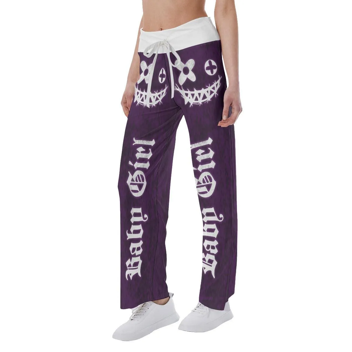 Dark Purple Bae Girl Skull High-waisted Wide Leg Pants