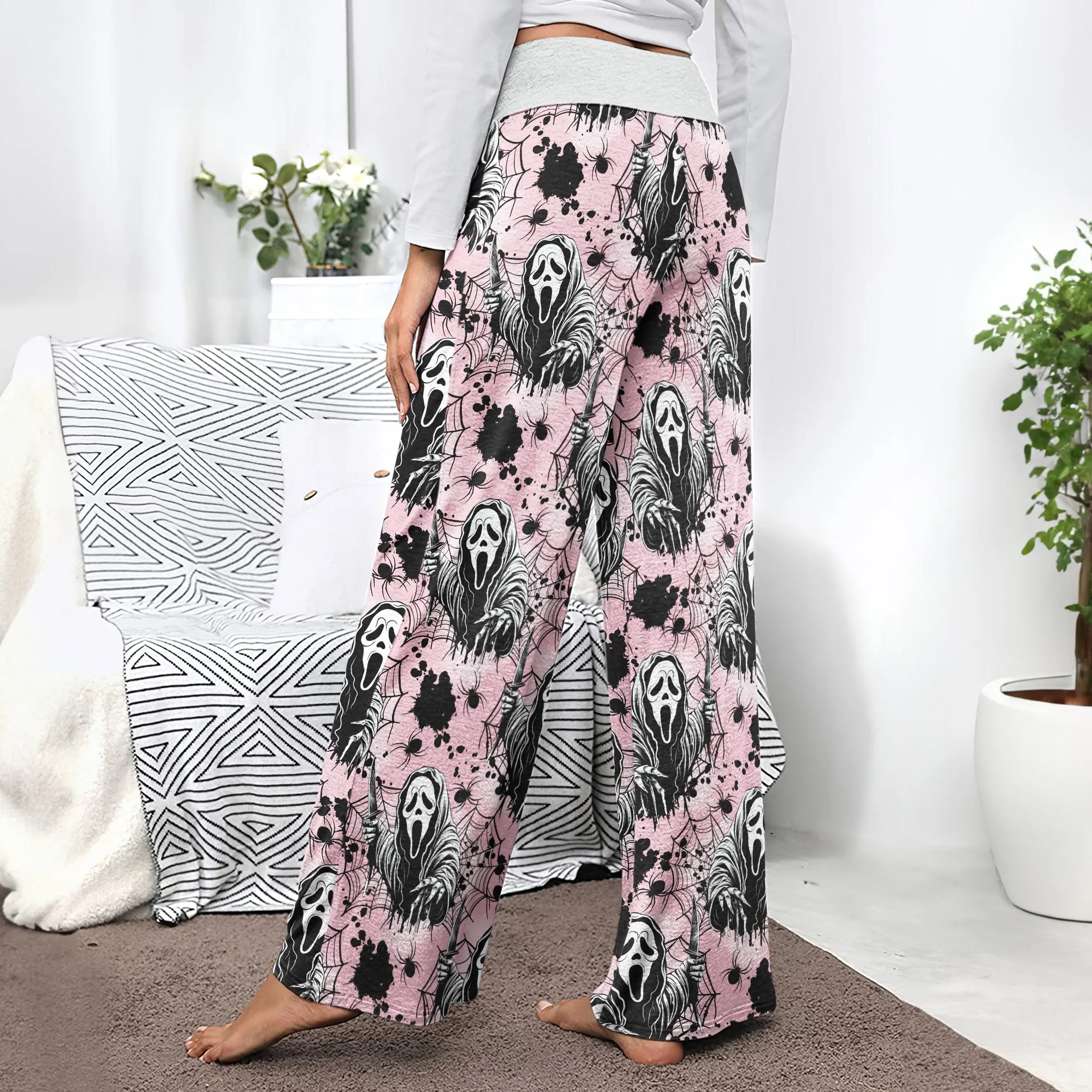 Dark Scary Art Theme Women's High-waisted Wide Leg Pants