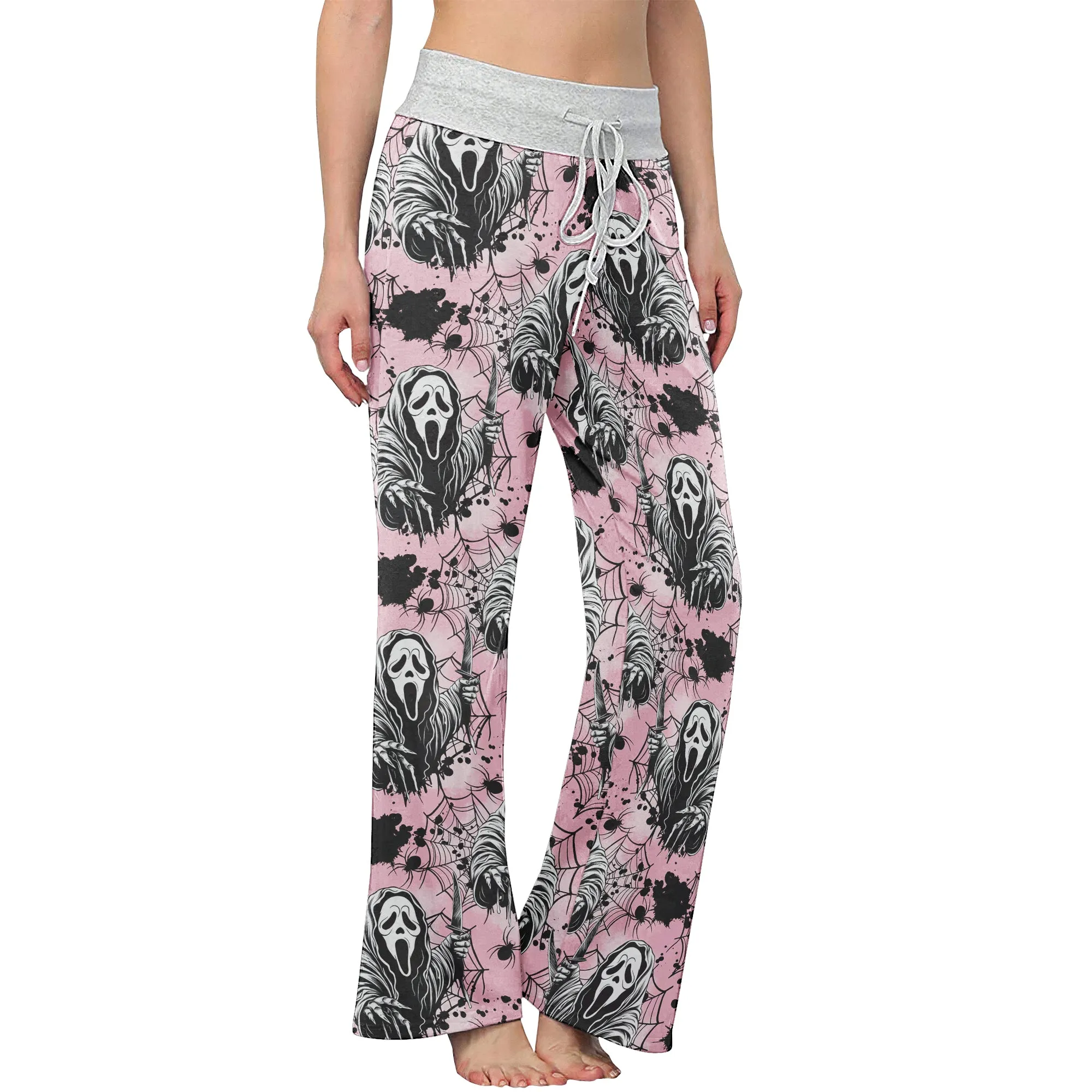 Dark Scary Art Theme Women's High-waisted Wide Leg Pants