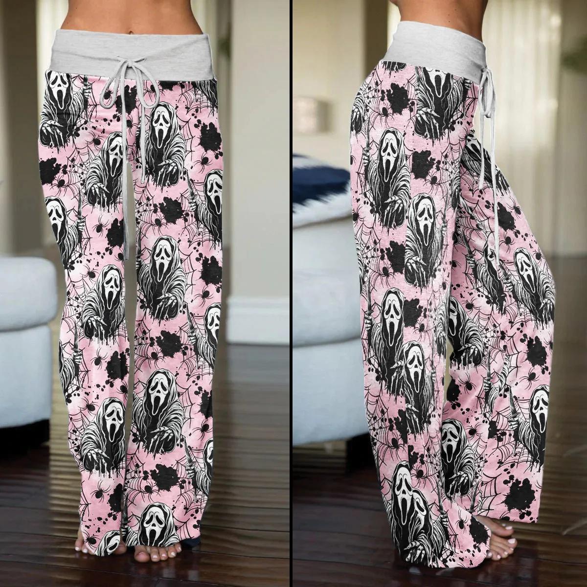 Dark Scary Art Theme Women's High-waisted Wide Leg Pants
