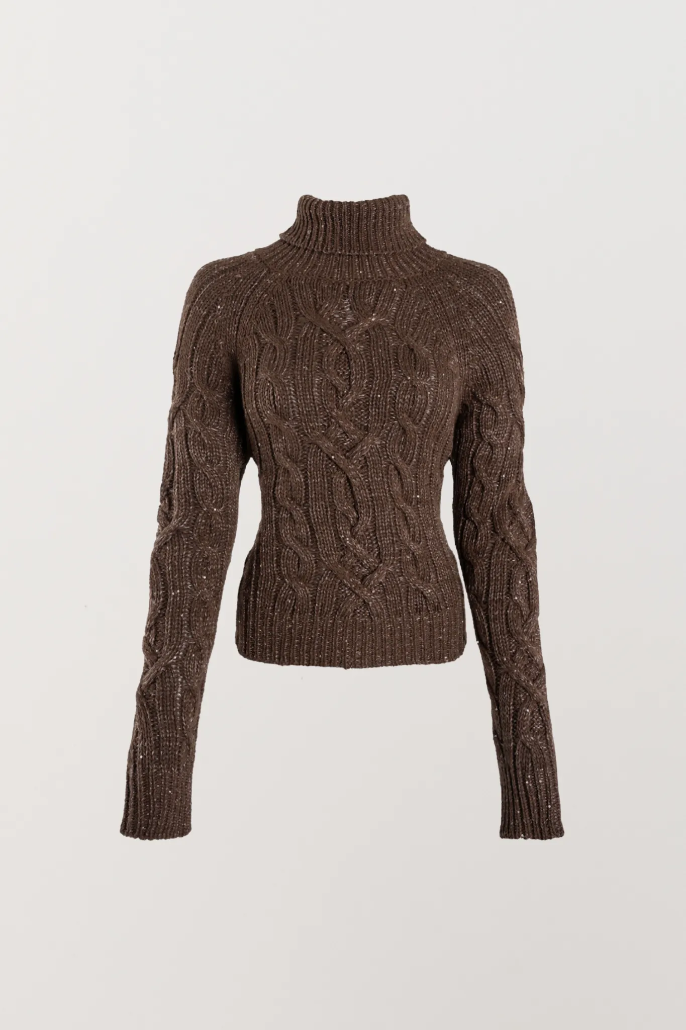 Elsa Cable Knit Sweater - Tobacco Sequin