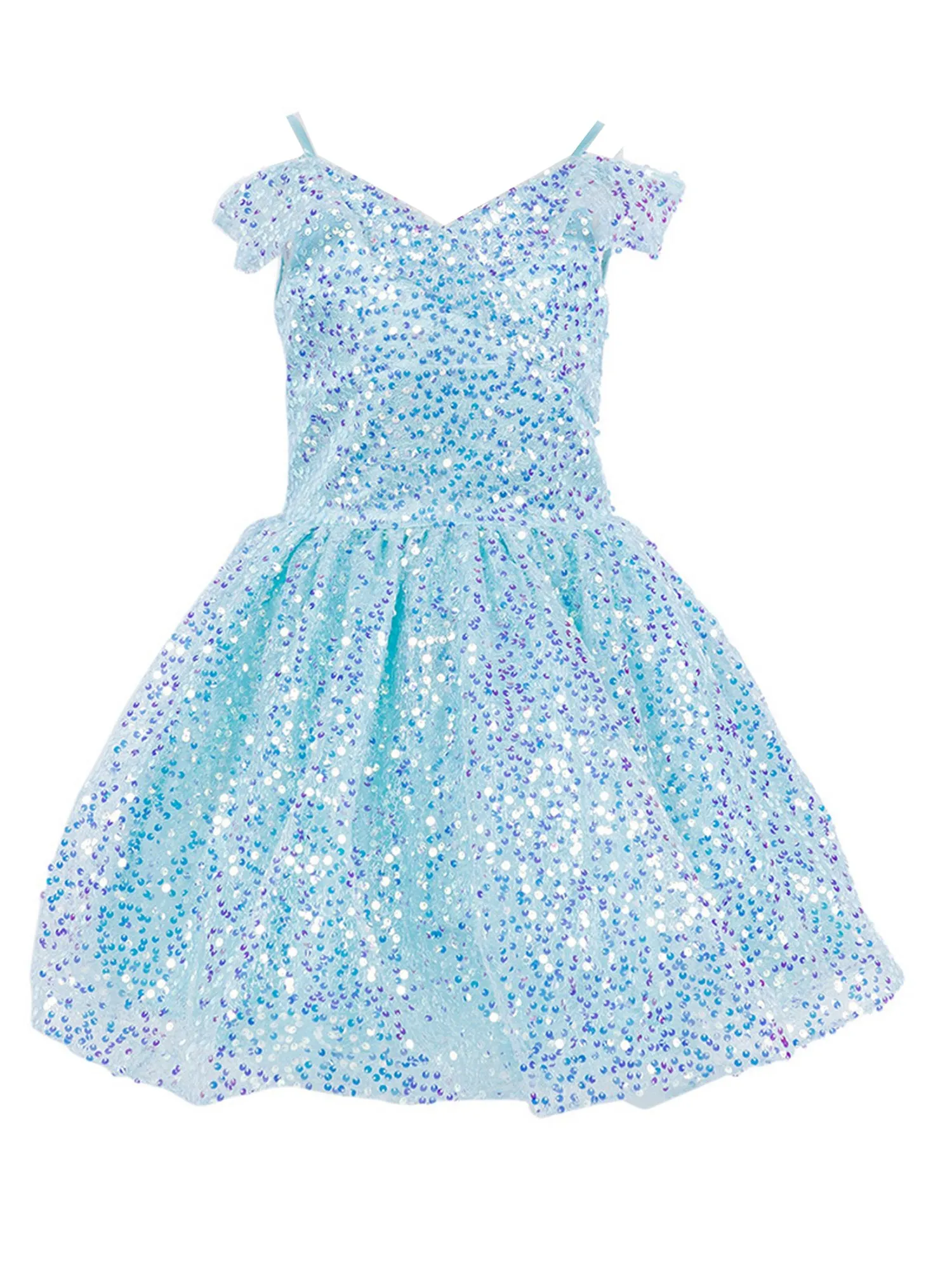 Girls Rainbow Sequin Off Shoulder Short Party Dress, Sizes 2-16