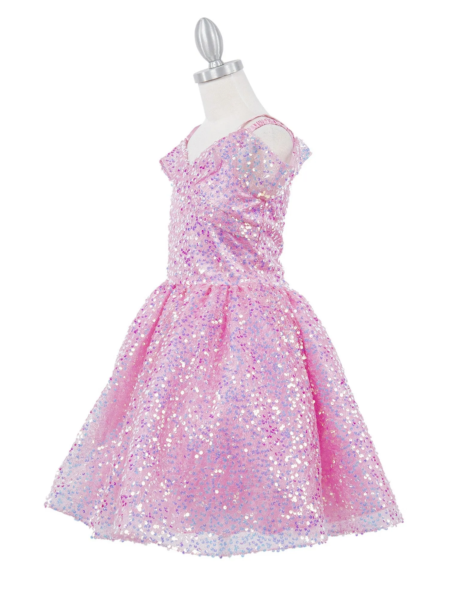 Girls Rainbow Sequin Off Shoulder Short Party Dress, Sizes 2-16