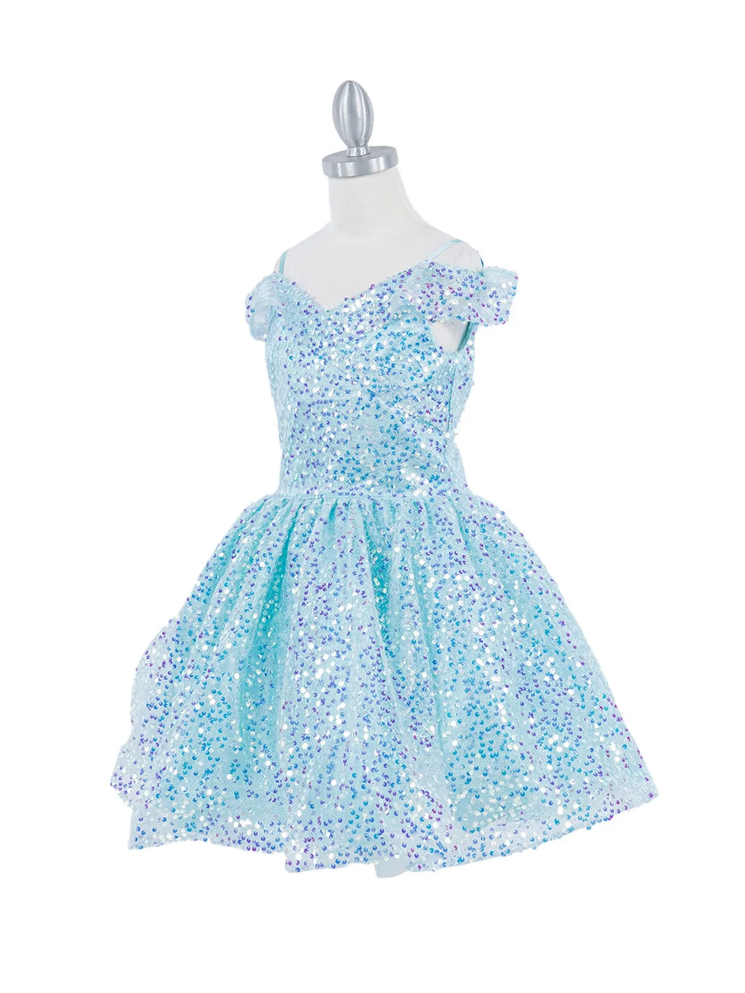 Girls Rainbow Sequin Off Shoulder Short Party Dress, Sizes 2-16