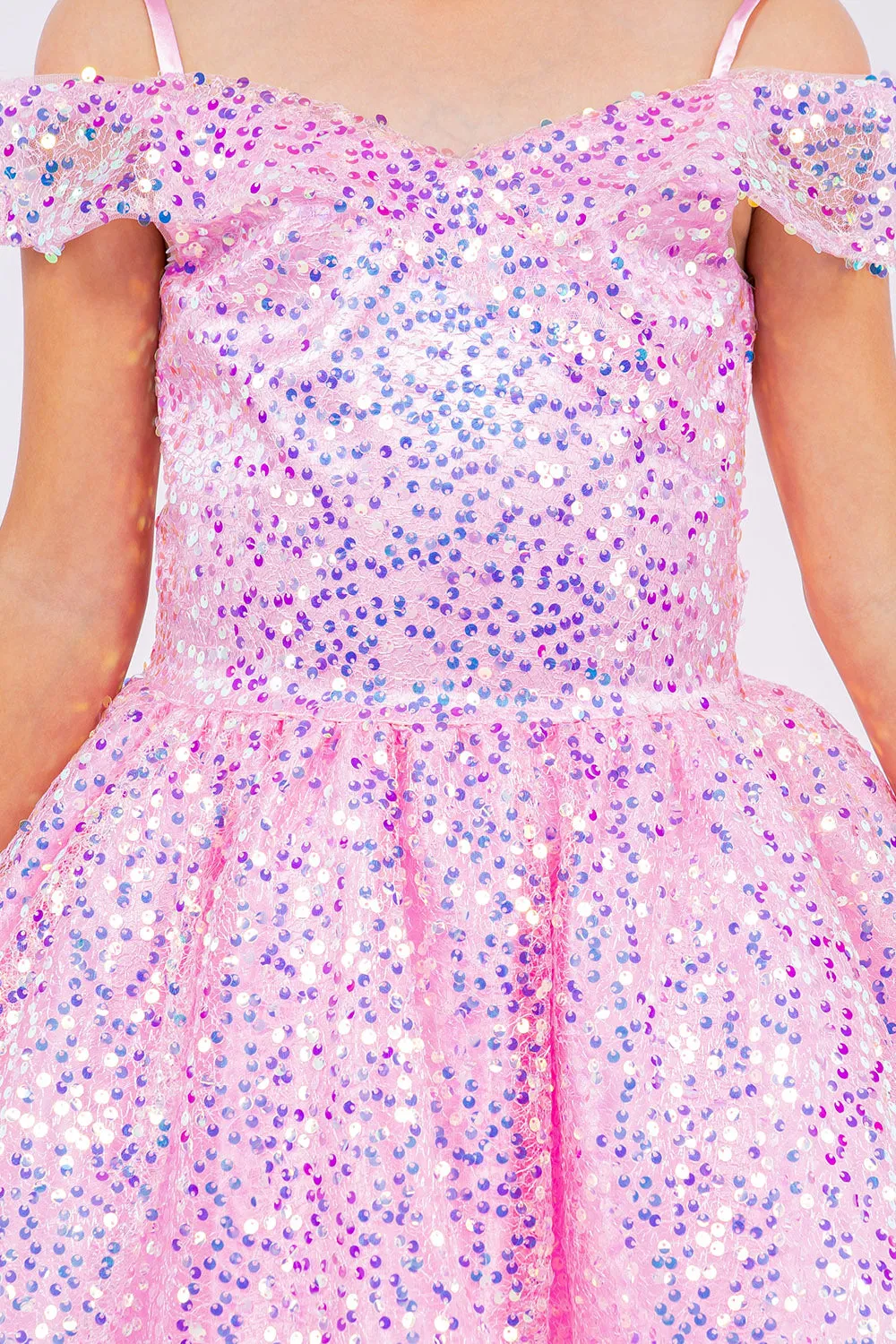 Girls Rainbow Sequin Off Shoulder Short Party Dress, Sizes 2-16
