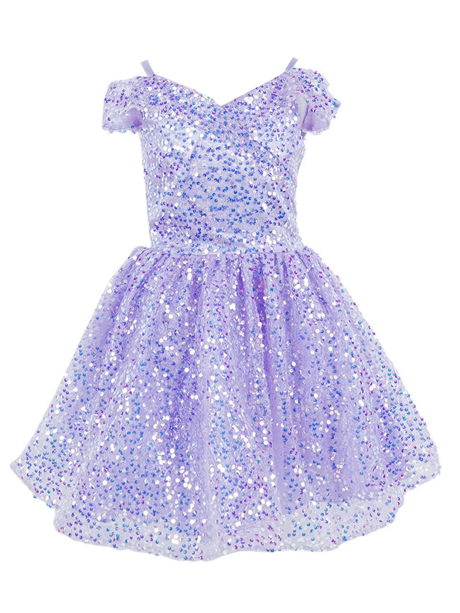 Girls Rainbow Sequin Off Shoulder Short Party Dress, Sizes 2-16
