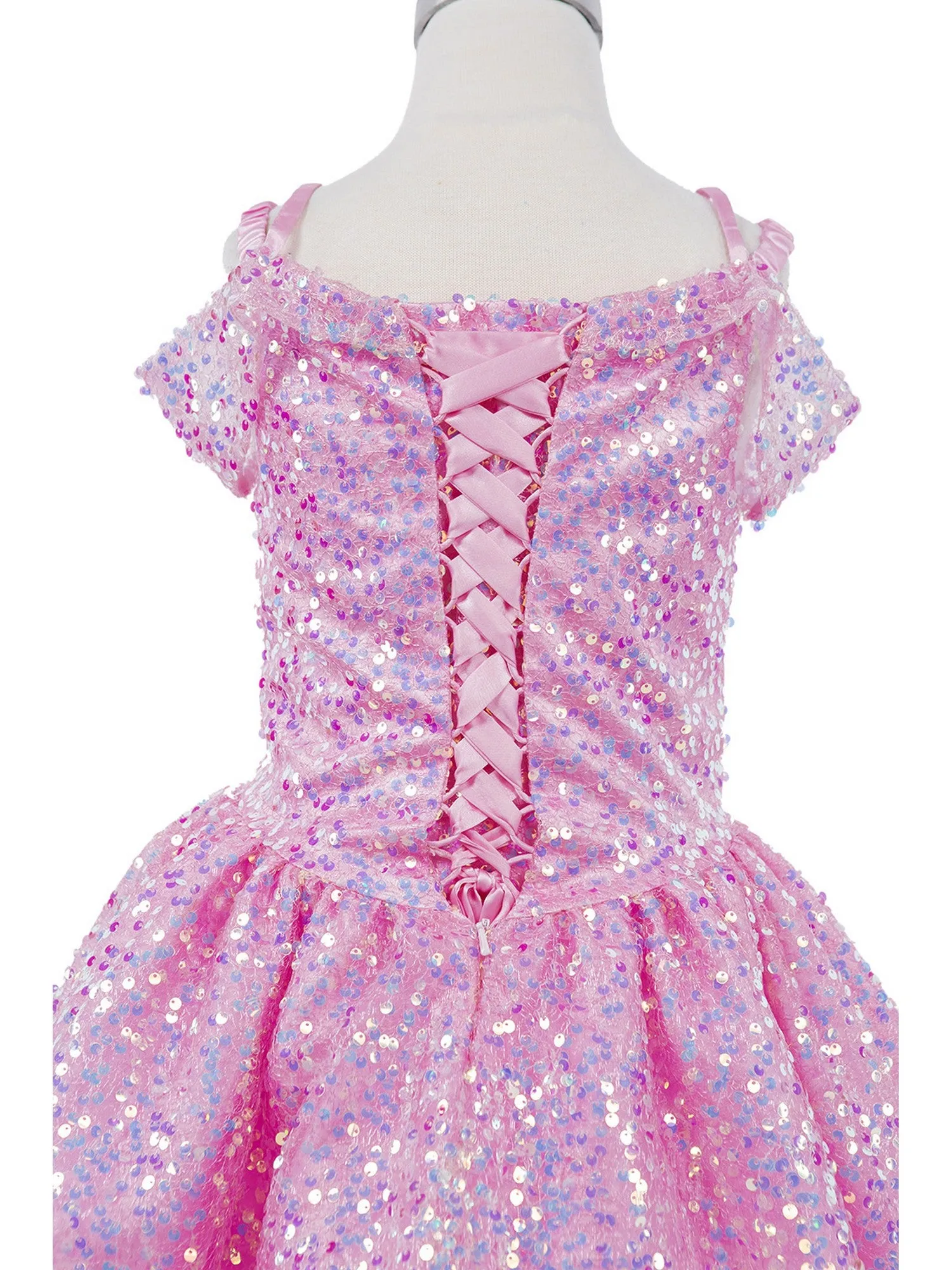 Girls Rainbow Sequin Off Shoulder Short Party Dress, Sizes 2-16