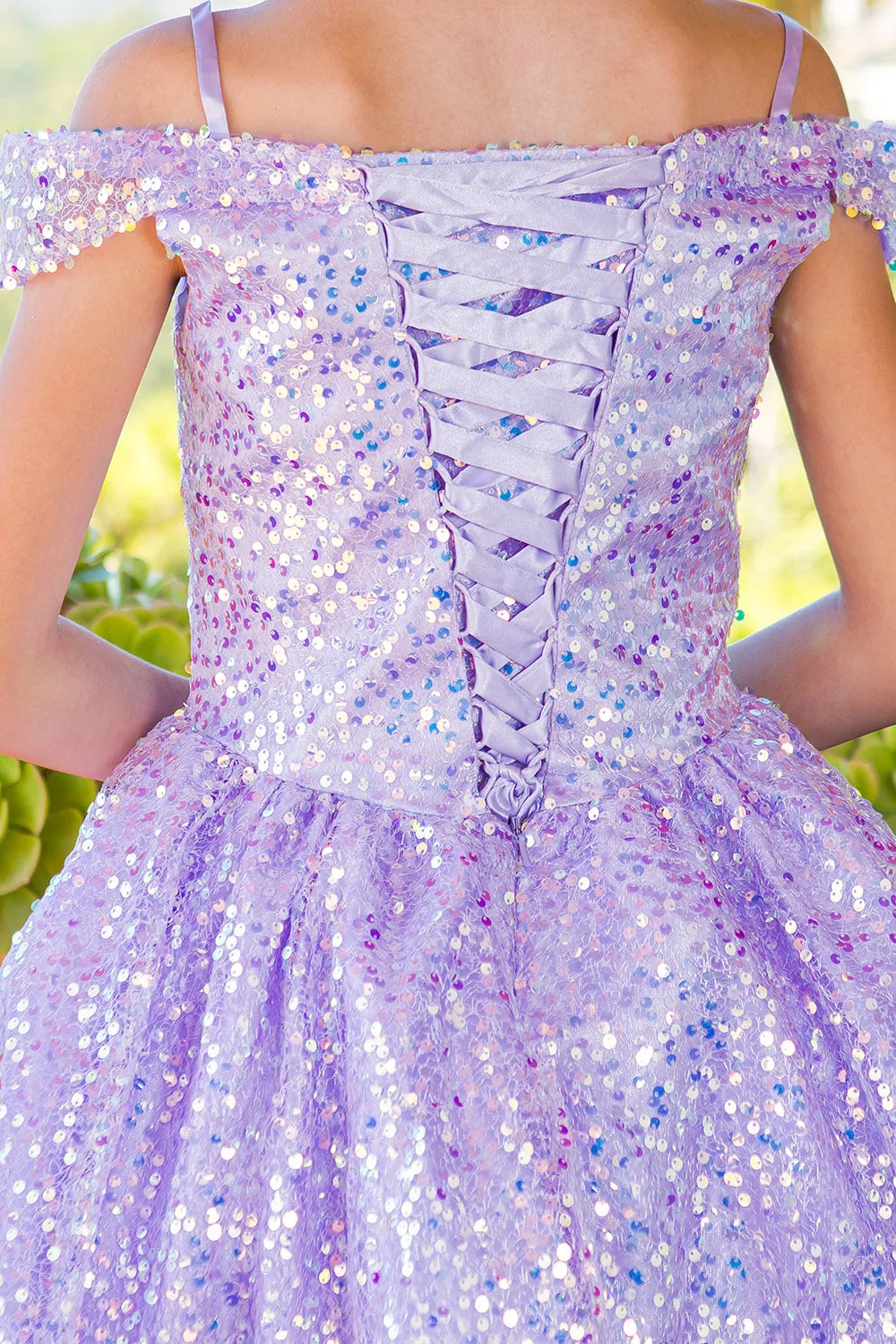 Girls Rainbow Sequin Off Shoulder Short Party Dress, Sizes 2-16