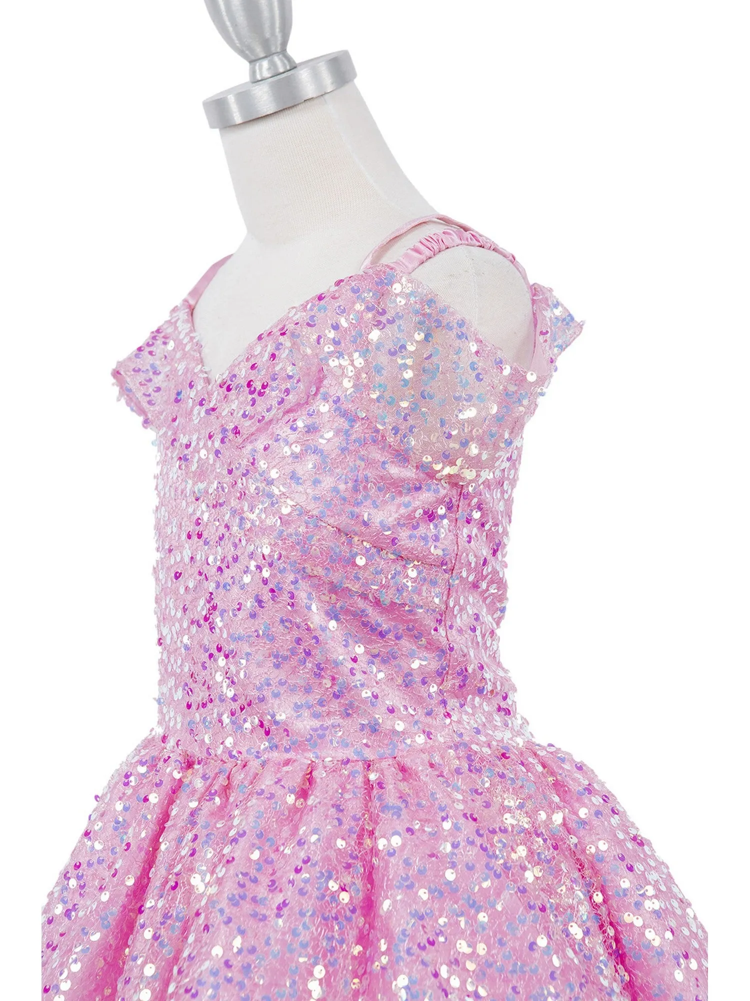 Girls Rainbow Sequin Off Shoulder Short Party Dress, Sizes 2-16