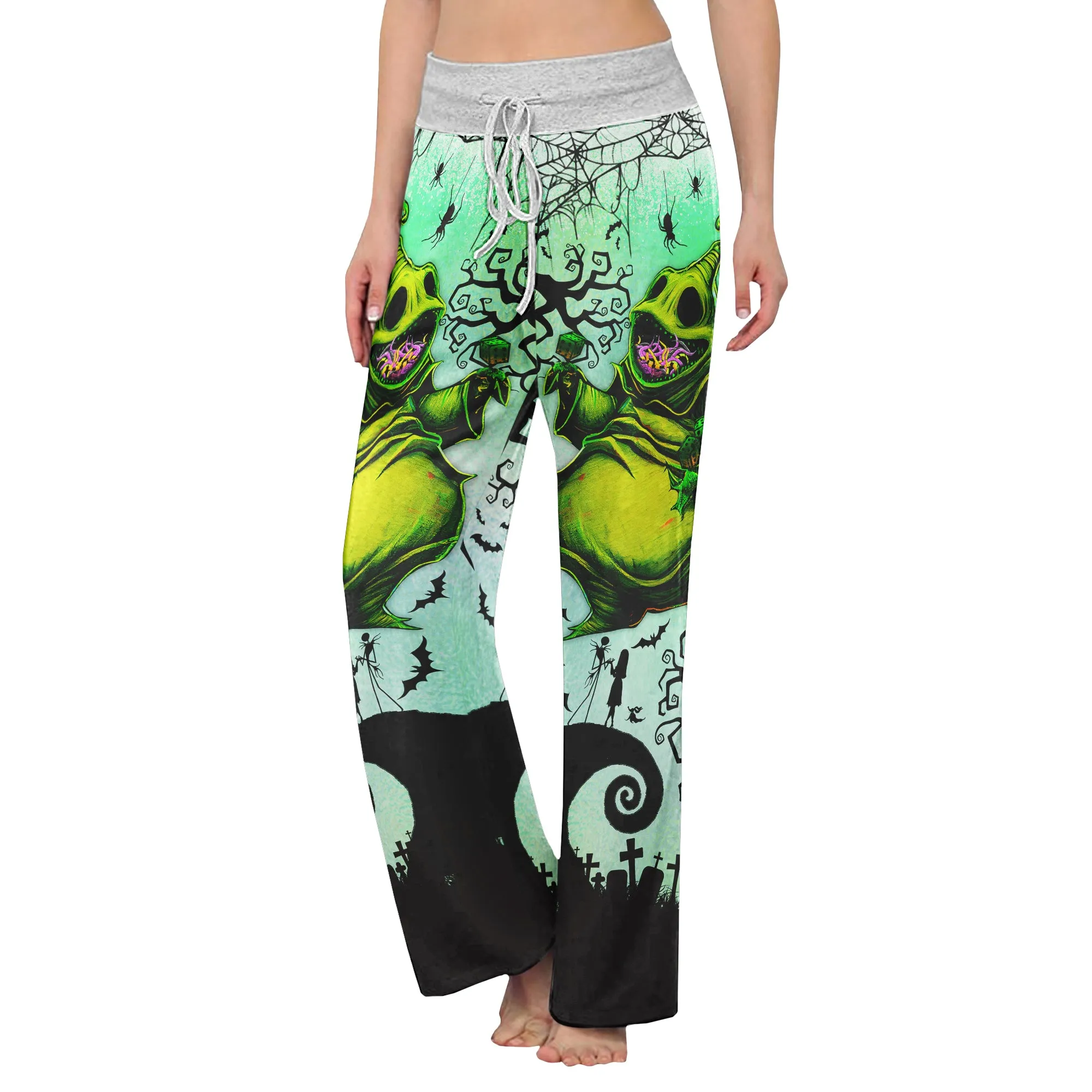 Green Nightmare Theme Art Women's High-waisted Wide Leg Pants
