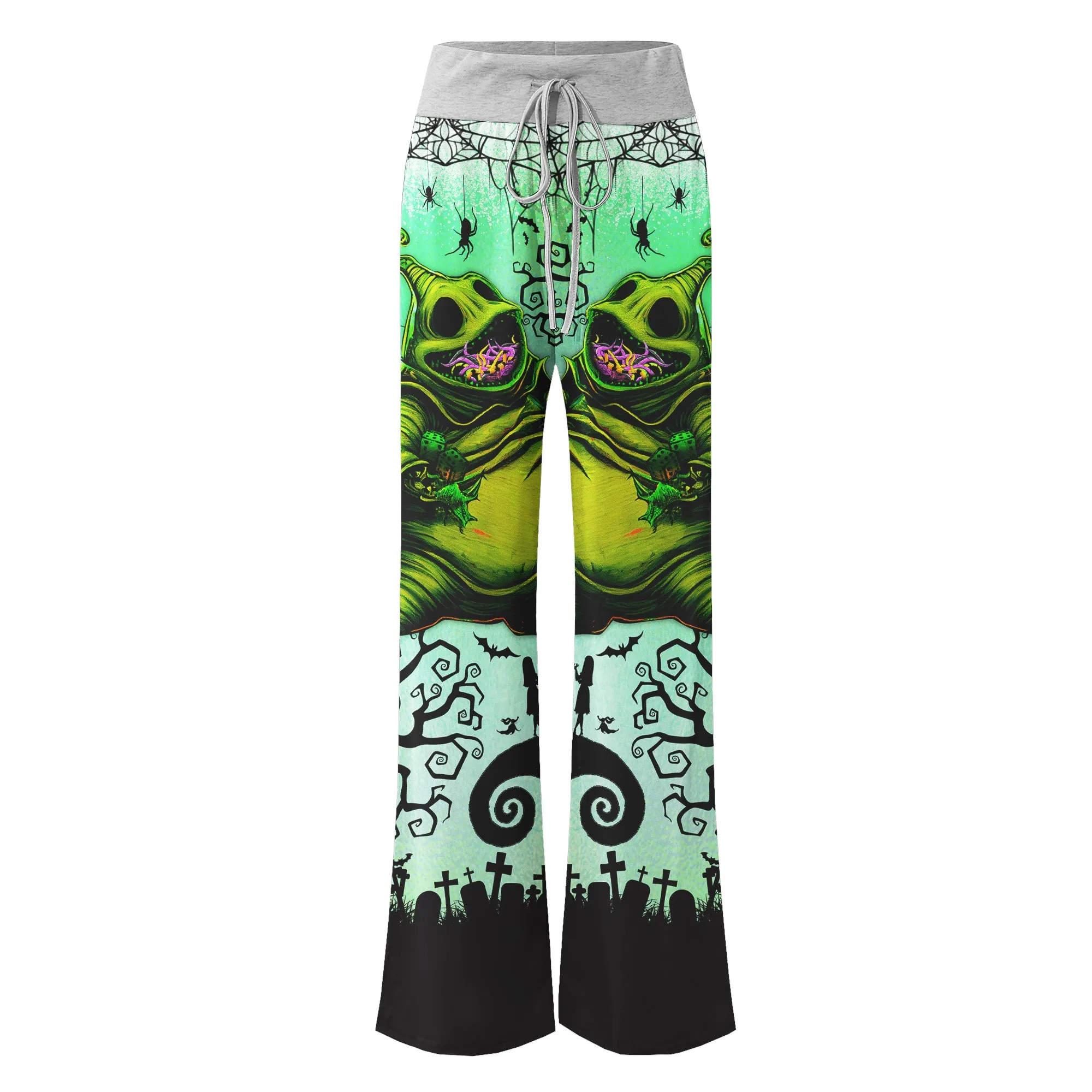 Green Nightmare Theme Art Women's High-waisted Wide Leg Pants