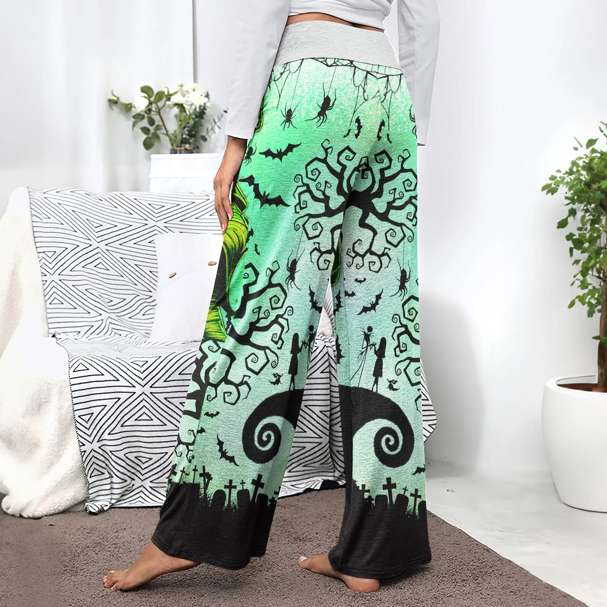 Green Nightmare Theme Art Women's High-waisted Wide Leg Pants